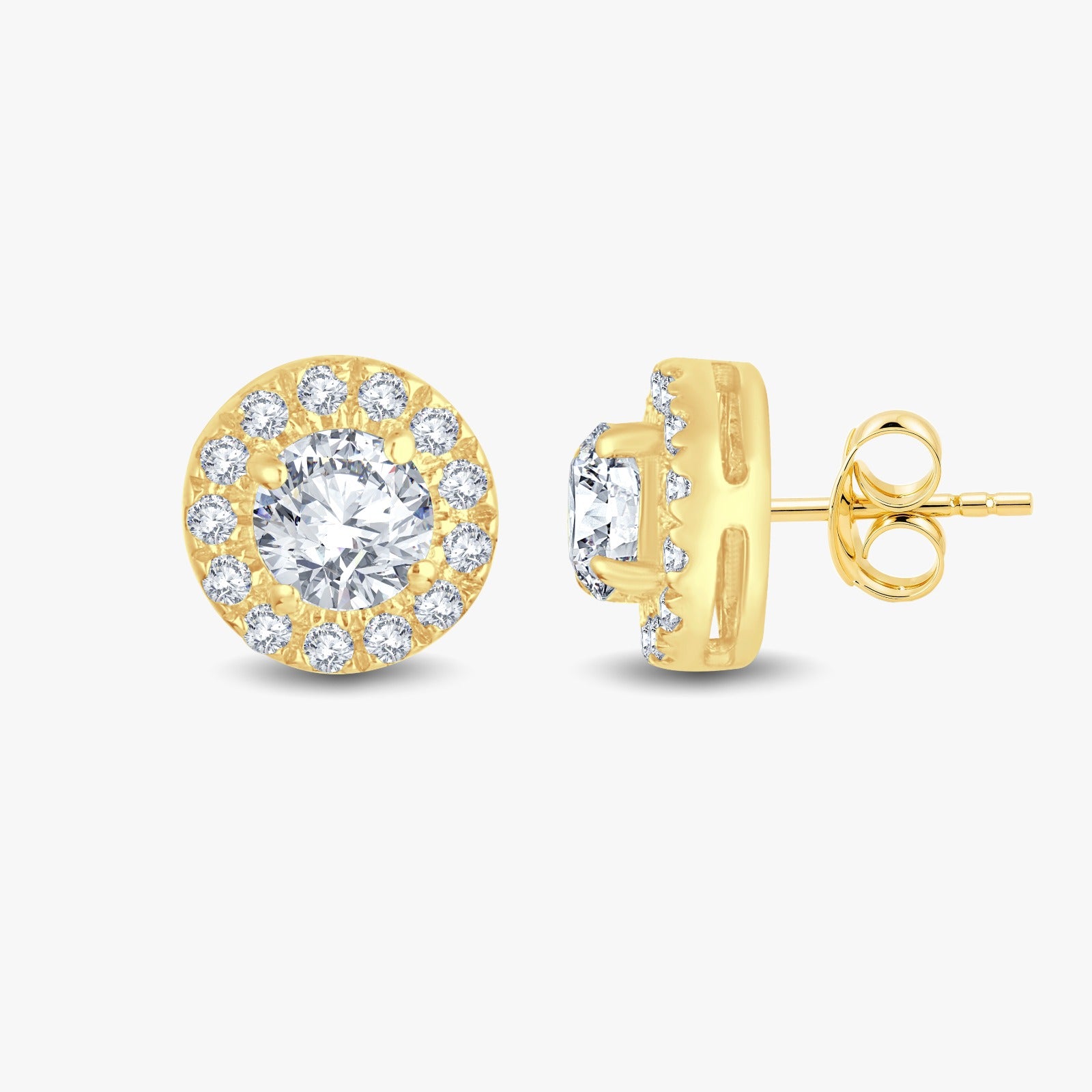 Stunning Halo Earrings with 0.15pt solitaires and side diamonds total wt 0.43cts