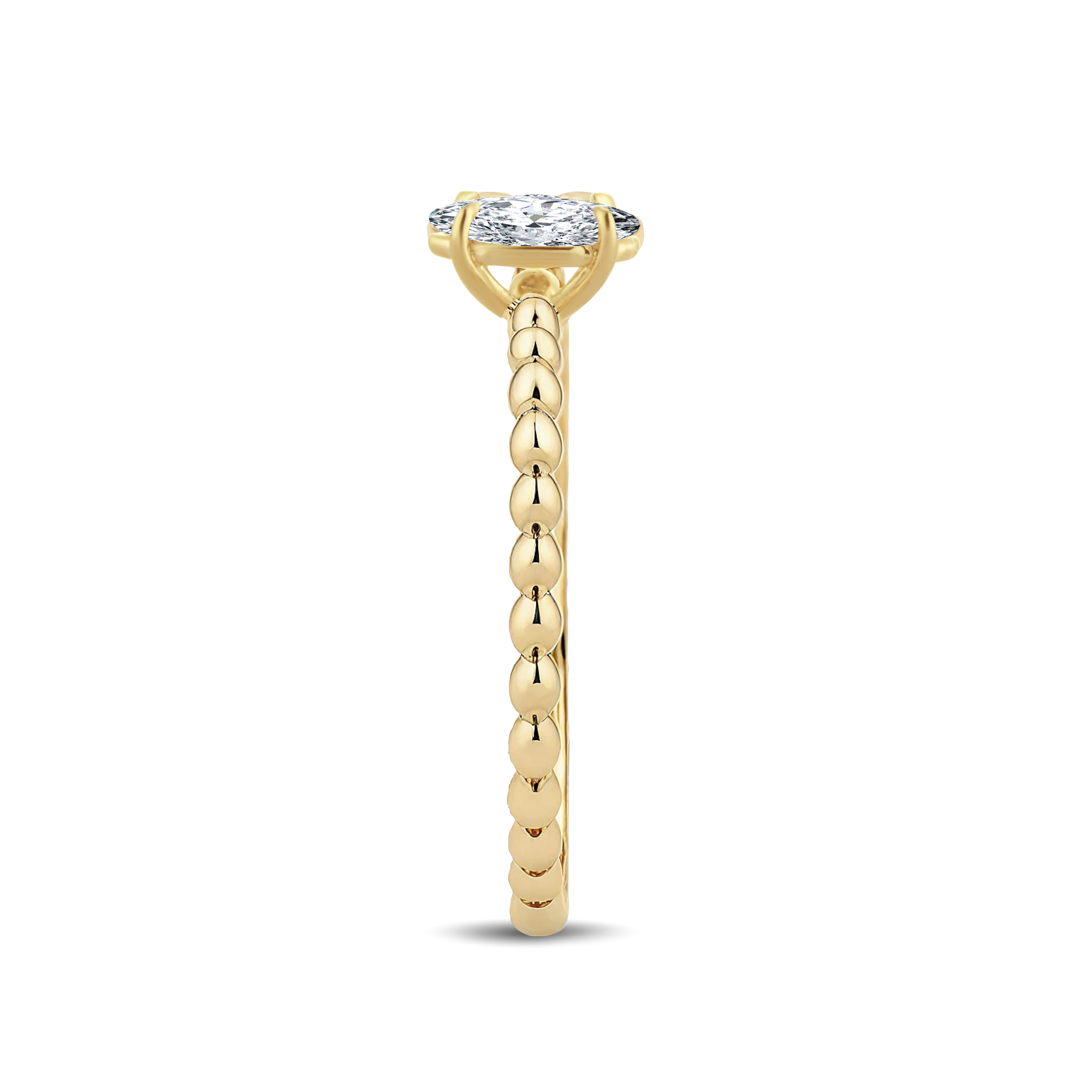 Timeless Marquise Lab-Grown Diamond Ring with an Artfully Designed Gold Beaded Band – 0.30ct