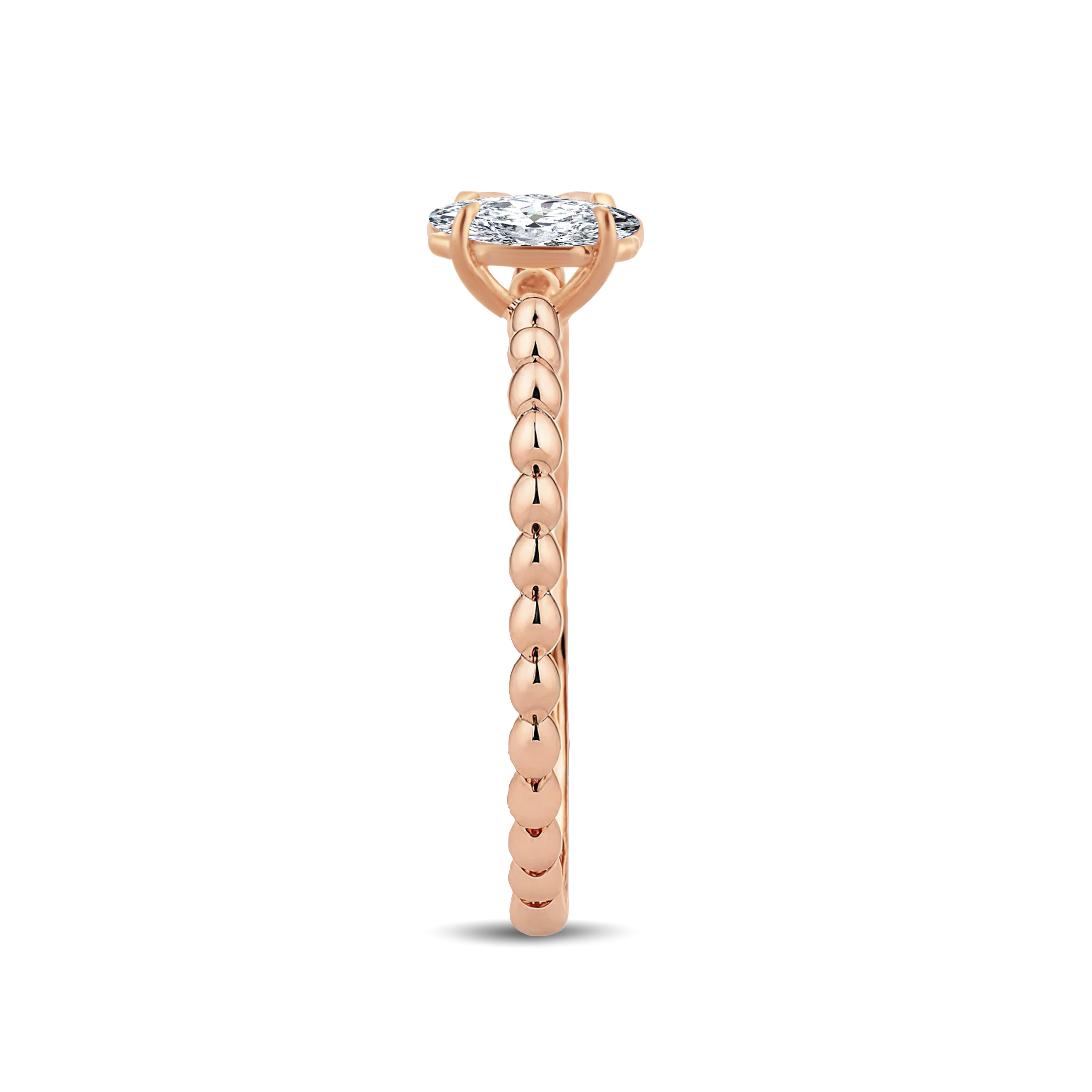 Timeless Marquise Lab-Grown Diamond Ring with an Artfully Designed Gold Beaded Band – 0.30ct