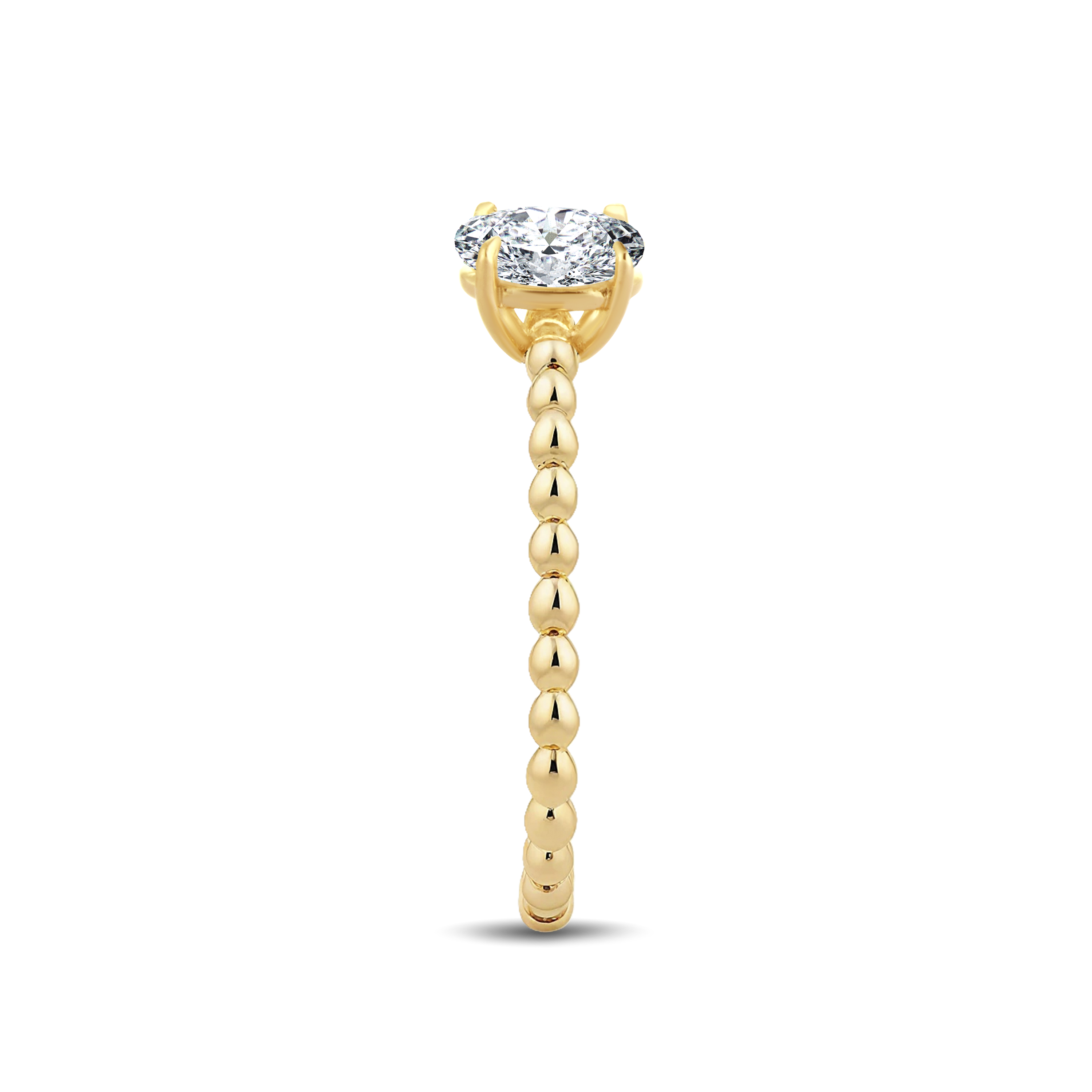 Elegant Oval Lab-Grown Diamond Ring Showcasing a Chic Gold Beaded Band – 0.50ct
