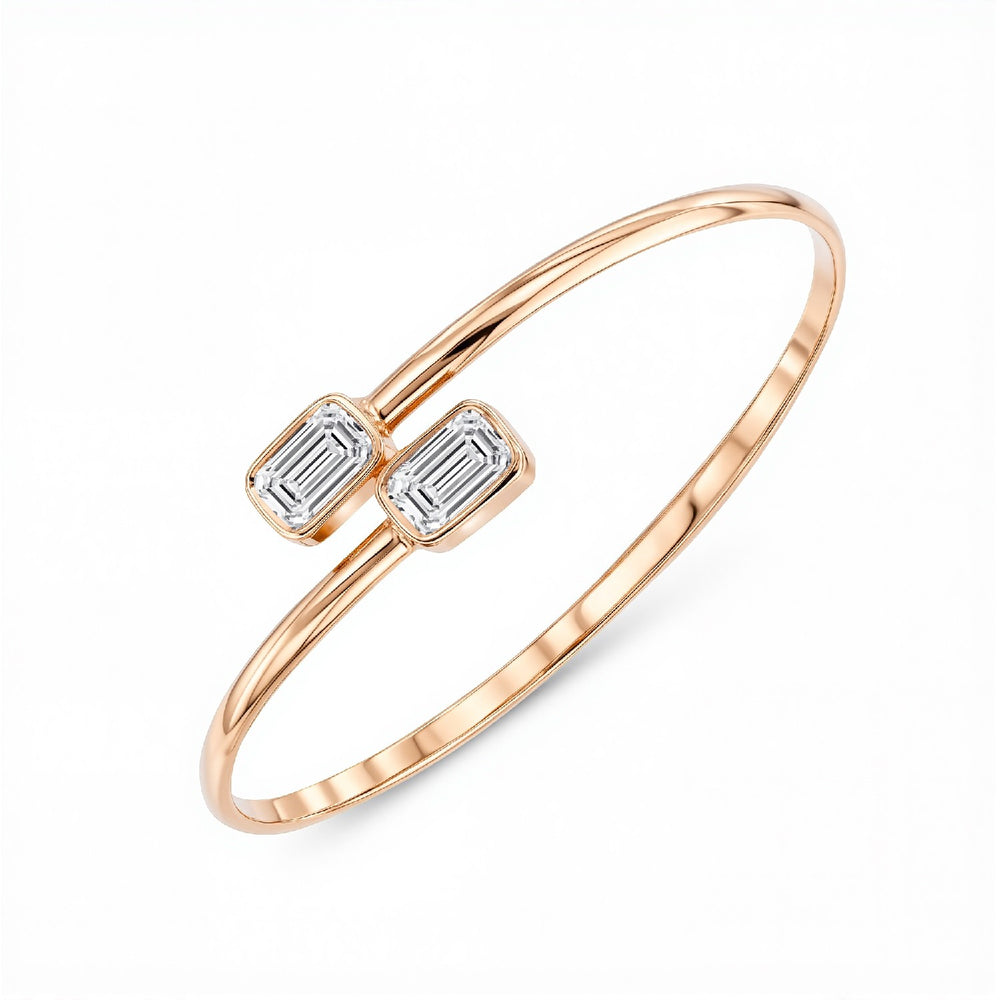 GrownńDiva Twin Emerald-Cut Toi et Moi Lab Diamond Bypass Bangle | 4.00 CTW 18kt Gold Vermeil.