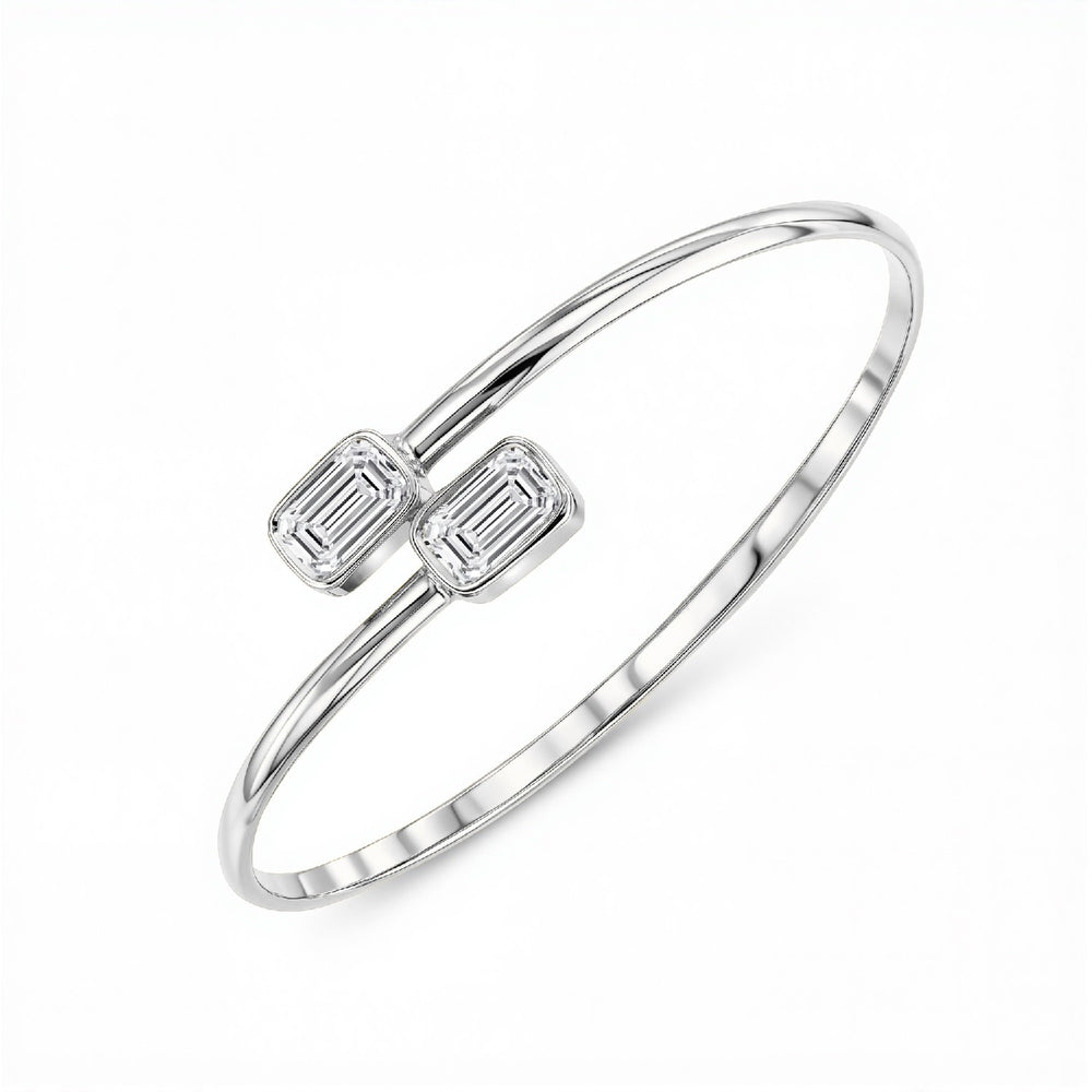 GrownńDiva Twin Emerald-Cut Toi et Moi Lab Diamond Bypass Bangle | 4.00 CTW 18kt Gold Vermeil.