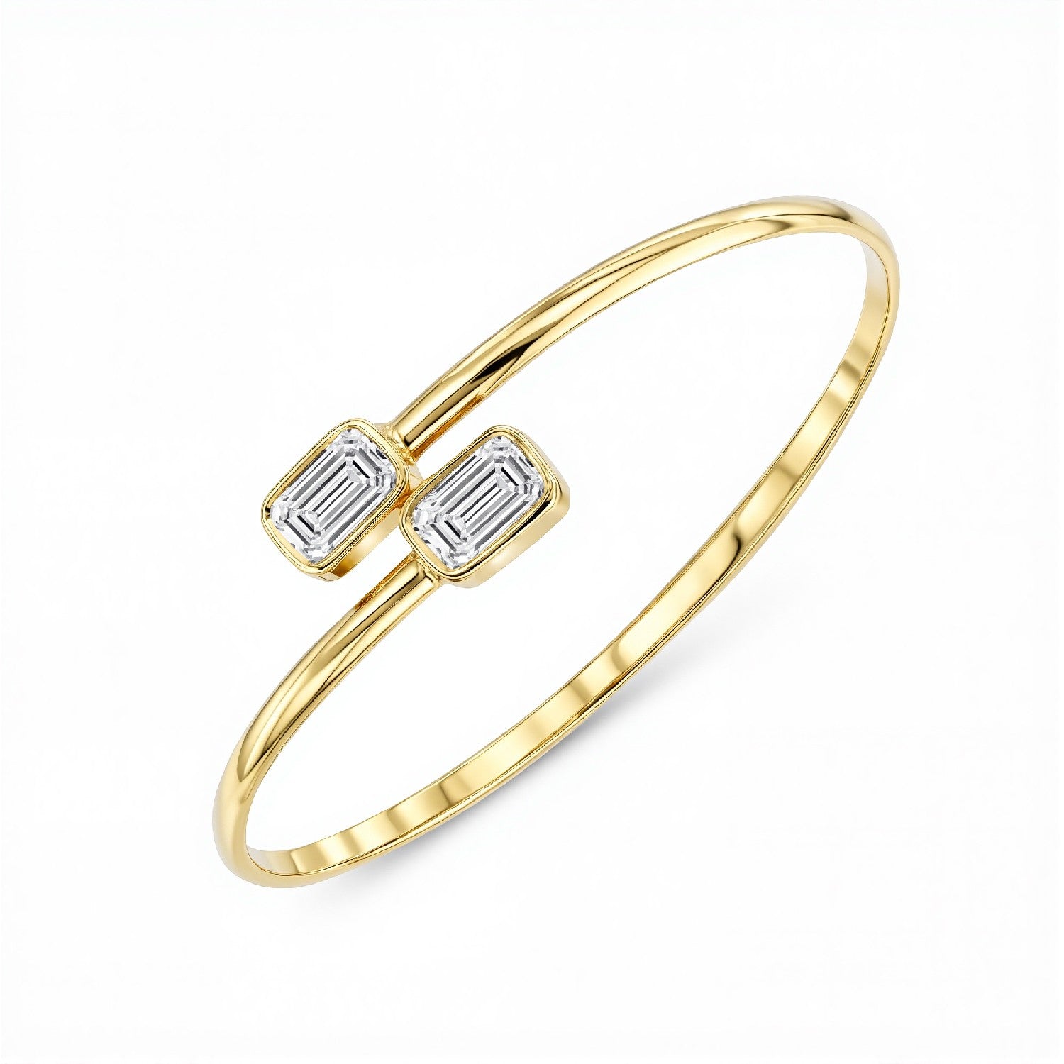 GrownńDiva Twin Emerald-Cut Toi et Moi Lab Diamond Bypass Bangle | 4.00 CTW 18kt Gold Vermeil.