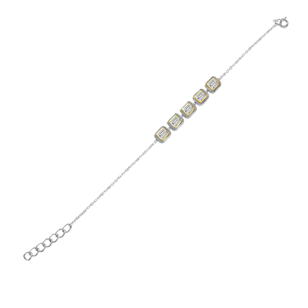 1.25 CTW Emerald Cut Lab-Grown Diamond 5-Stone Station Chain Bracelet in 18kt Gold Vermeil over 925 Sterling Silver | GrownnDiva