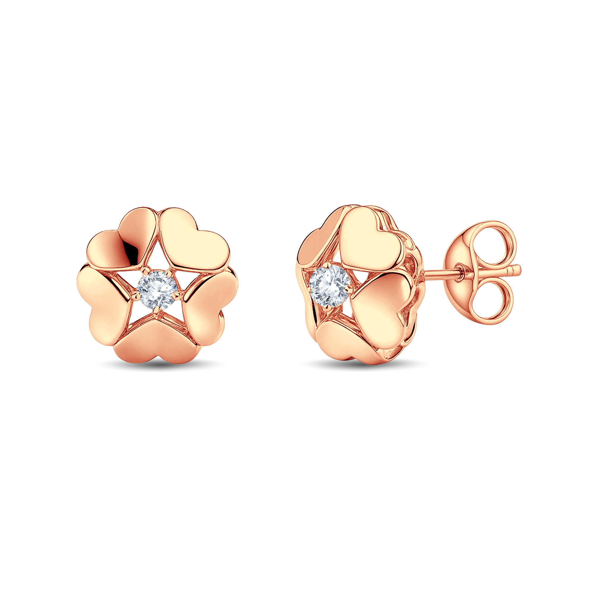 Romantic Rose Gold Vermeil Heart Flower Lab Diamond Stud Earrings by GrownńDiva