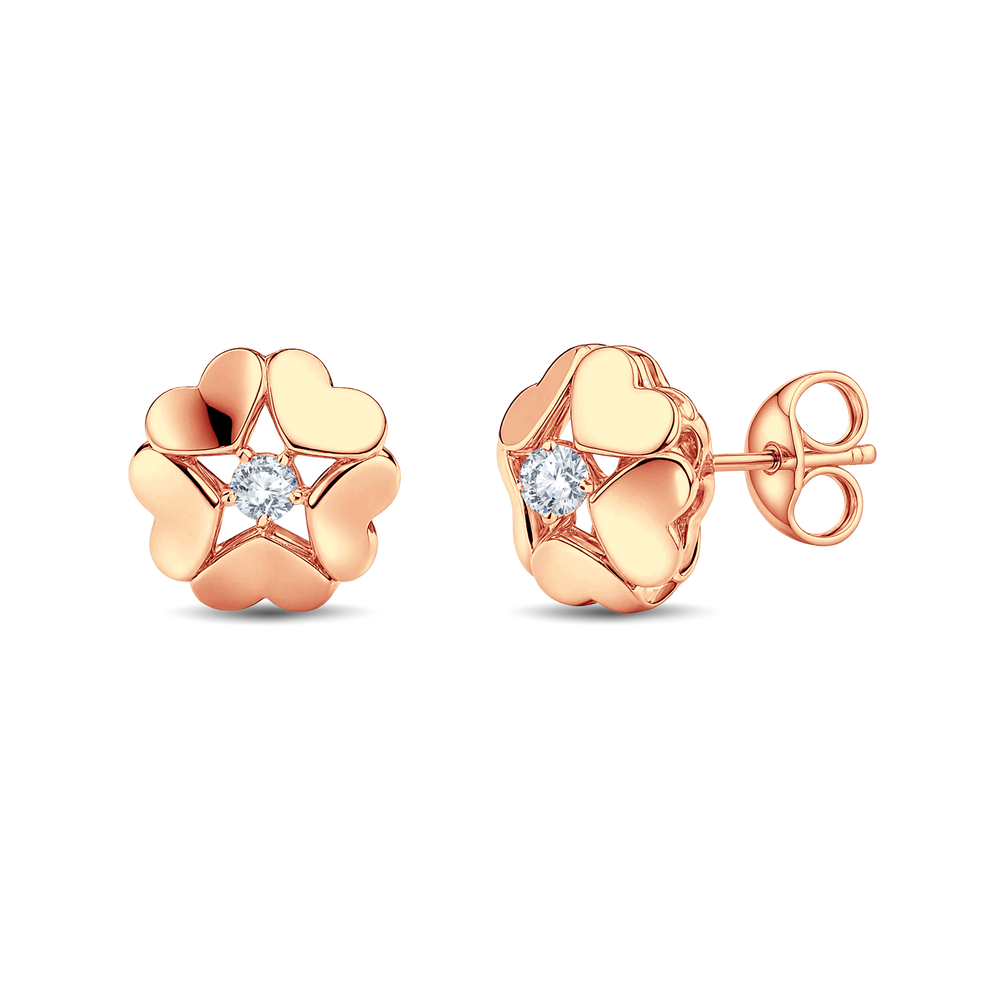Romantic Rose Gold Vermeil Heart Flower Lab Diamond Stud Earrings by GrownńDiva
