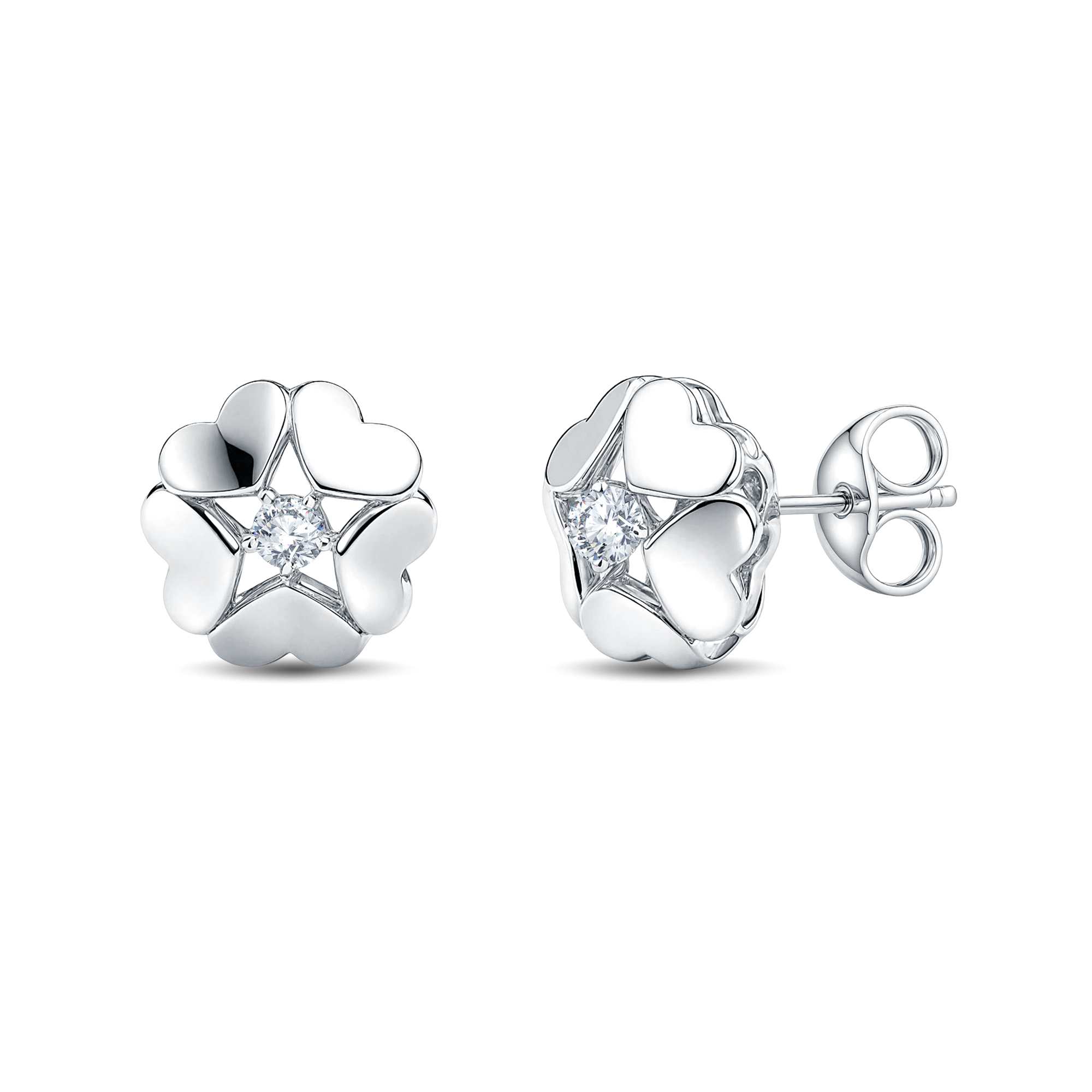 Romantic Rose Gold Vermeil Heart Flower Lab Diamond Stud Earrings by GrownńDiva