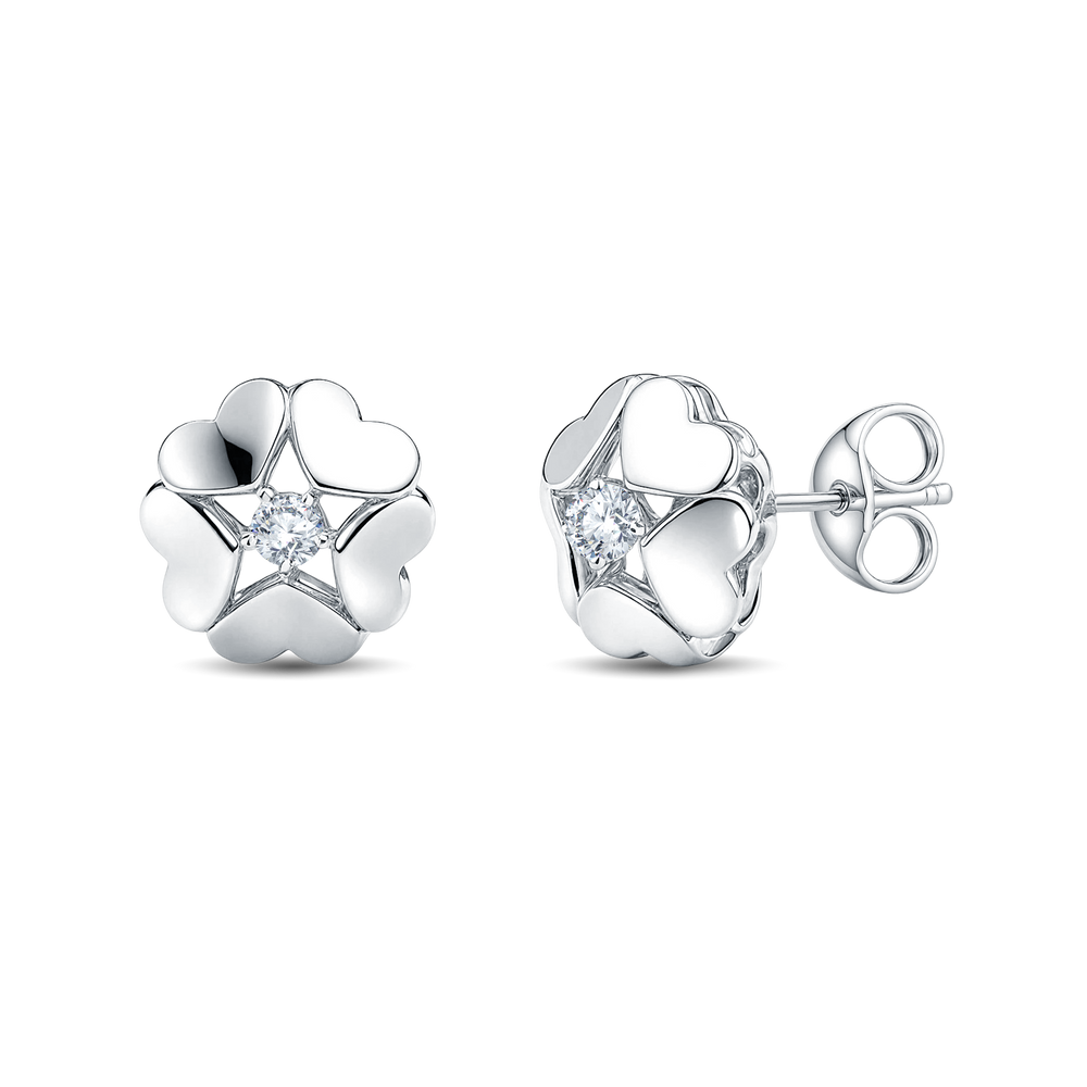 Romantic Rose Gold Vermeil Heart Flower Lab Diamond Stud Earrings by GrownńDiva