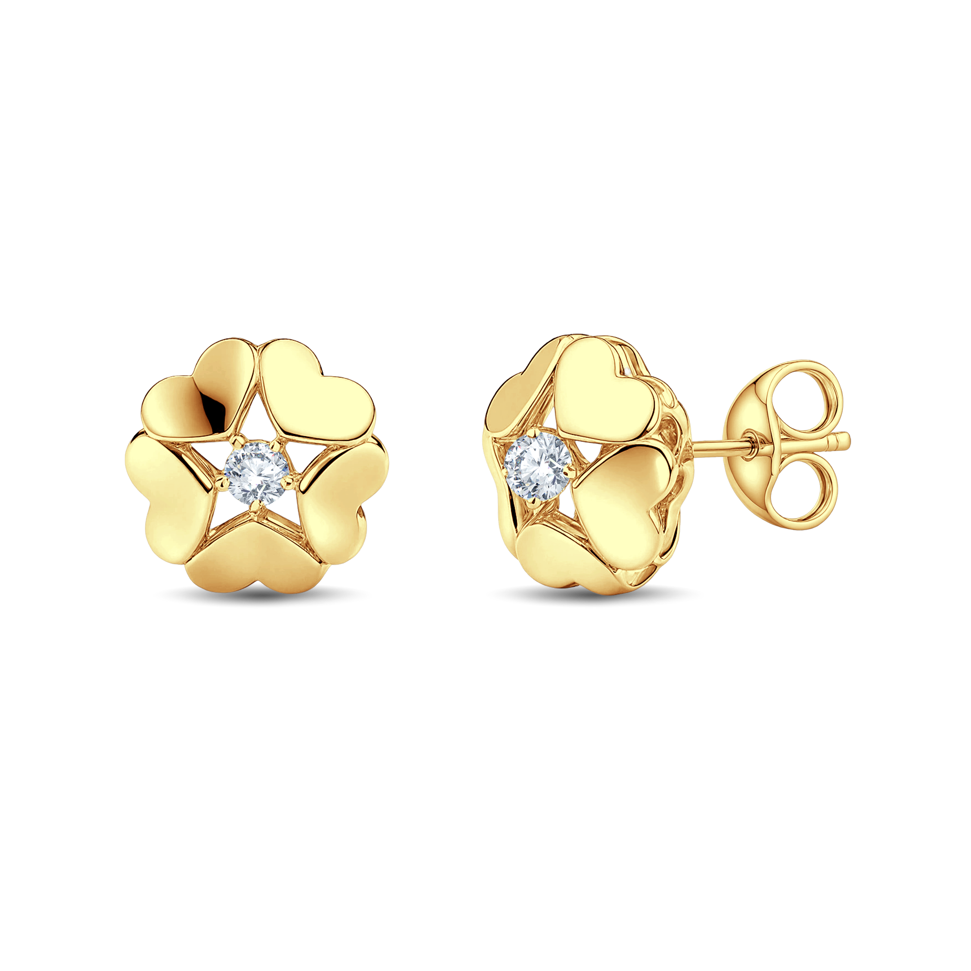 Romantic Rose Gold Vermeil Heart Flower Lab Diamond Stud Earrings by GrownńDiva