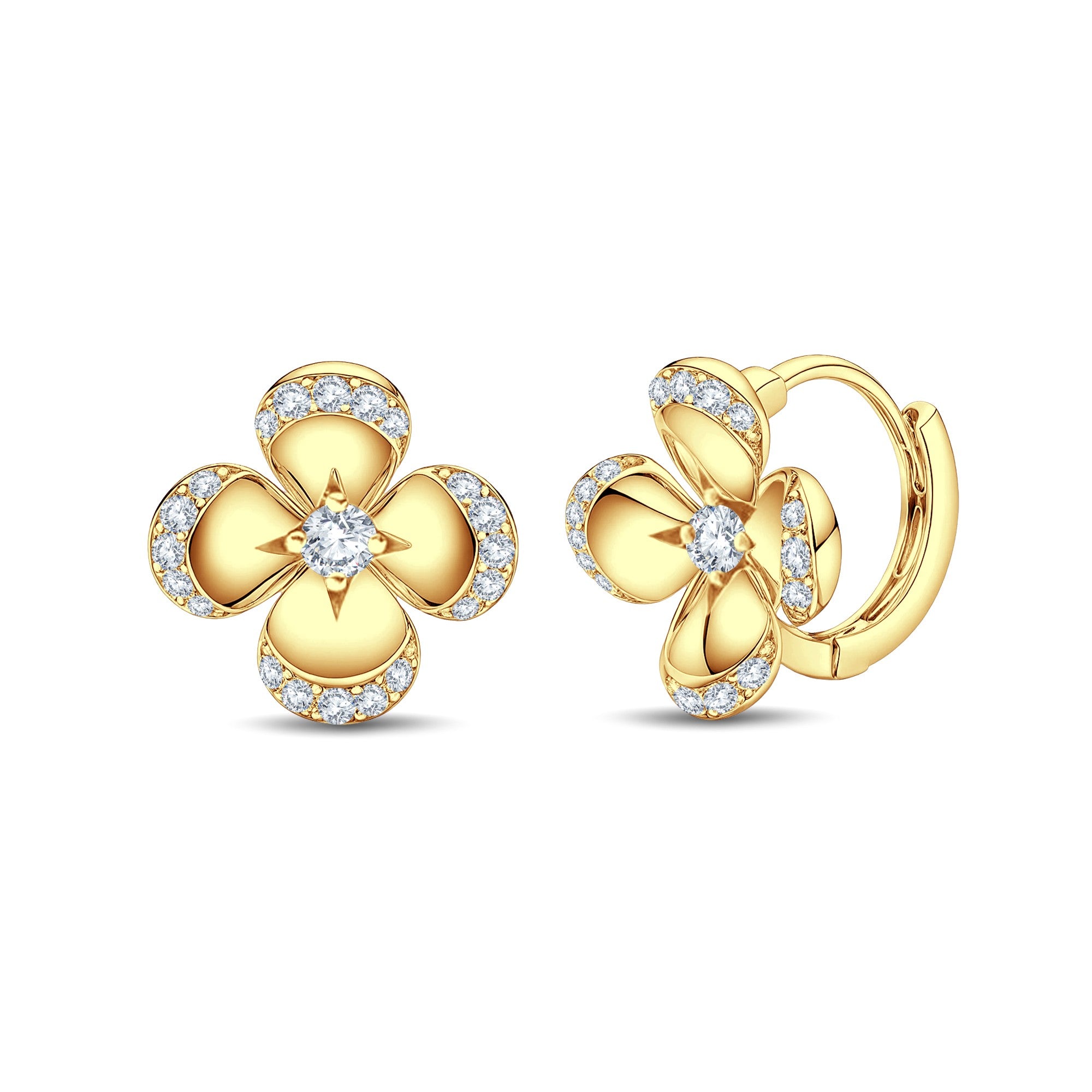 The Sparkling Clover Huggies: 0.52ct Lab Diamond 18kt Gold Vermeil by GrownńDiva