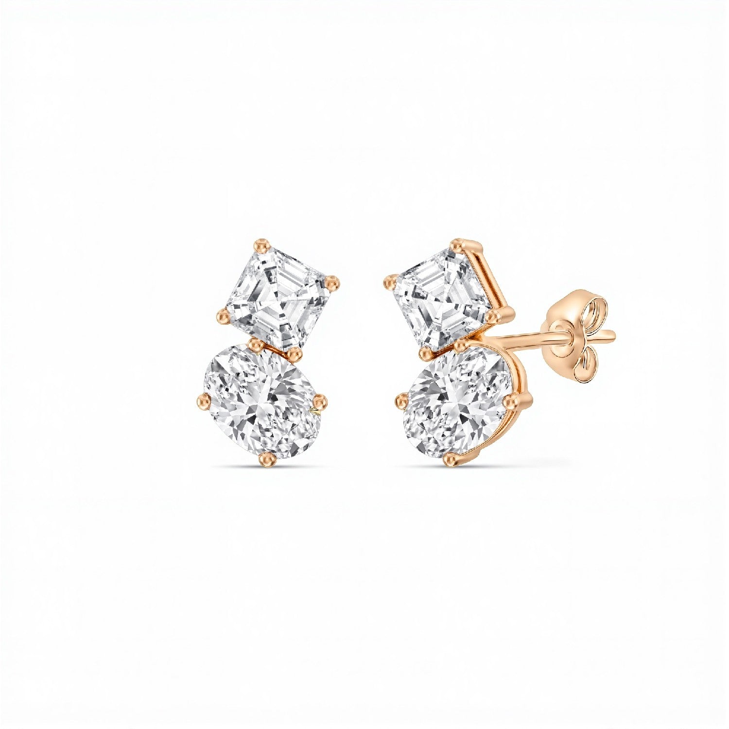 GrownńDiva 4.40 CTW "Toi et Moi" Diamond Statement Earrings | 18kt Gold Vermeil
