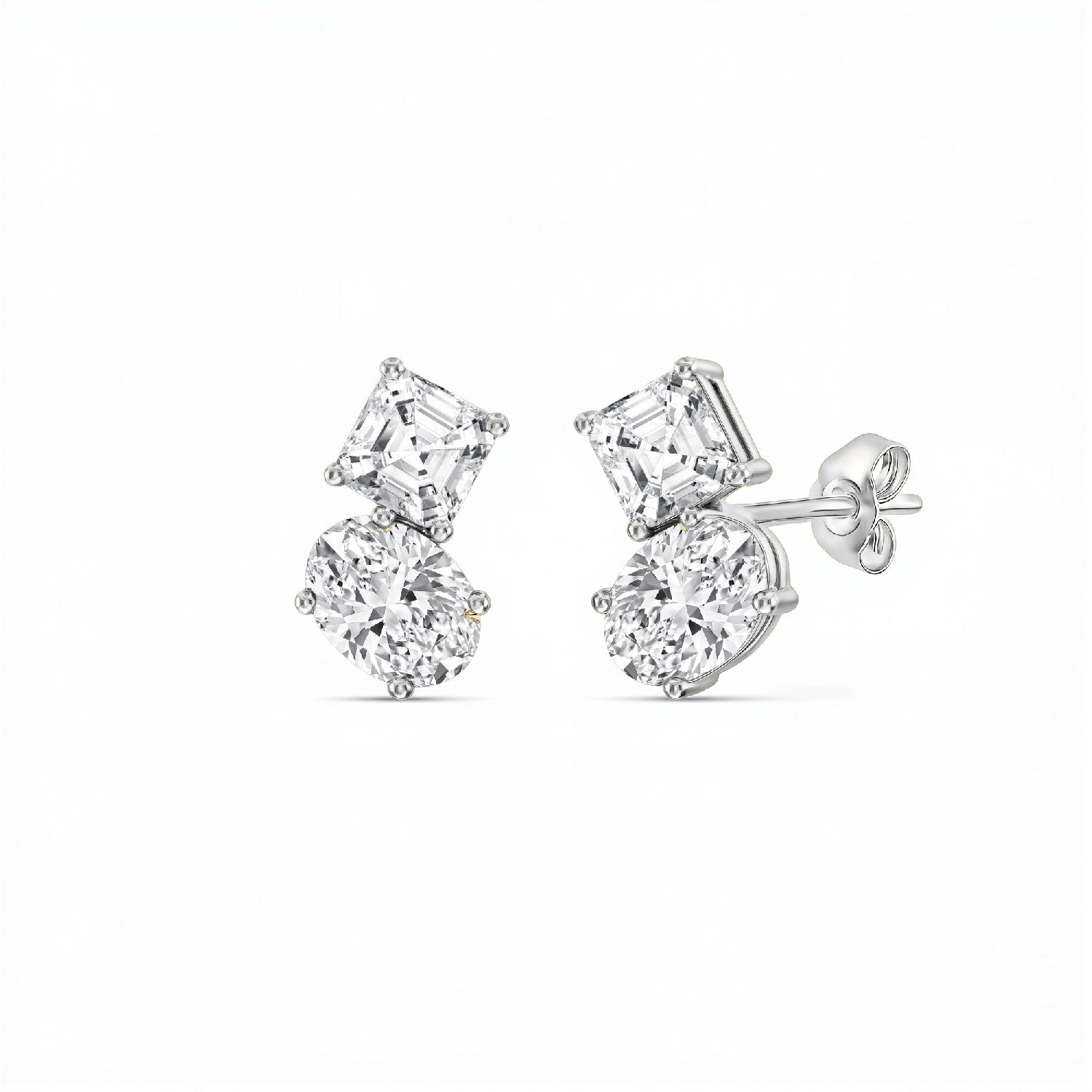 GrownńDiva 4.40 CTW "Toi et Moi" Diamond Statement Earrings | 18kt Gold Vermeil