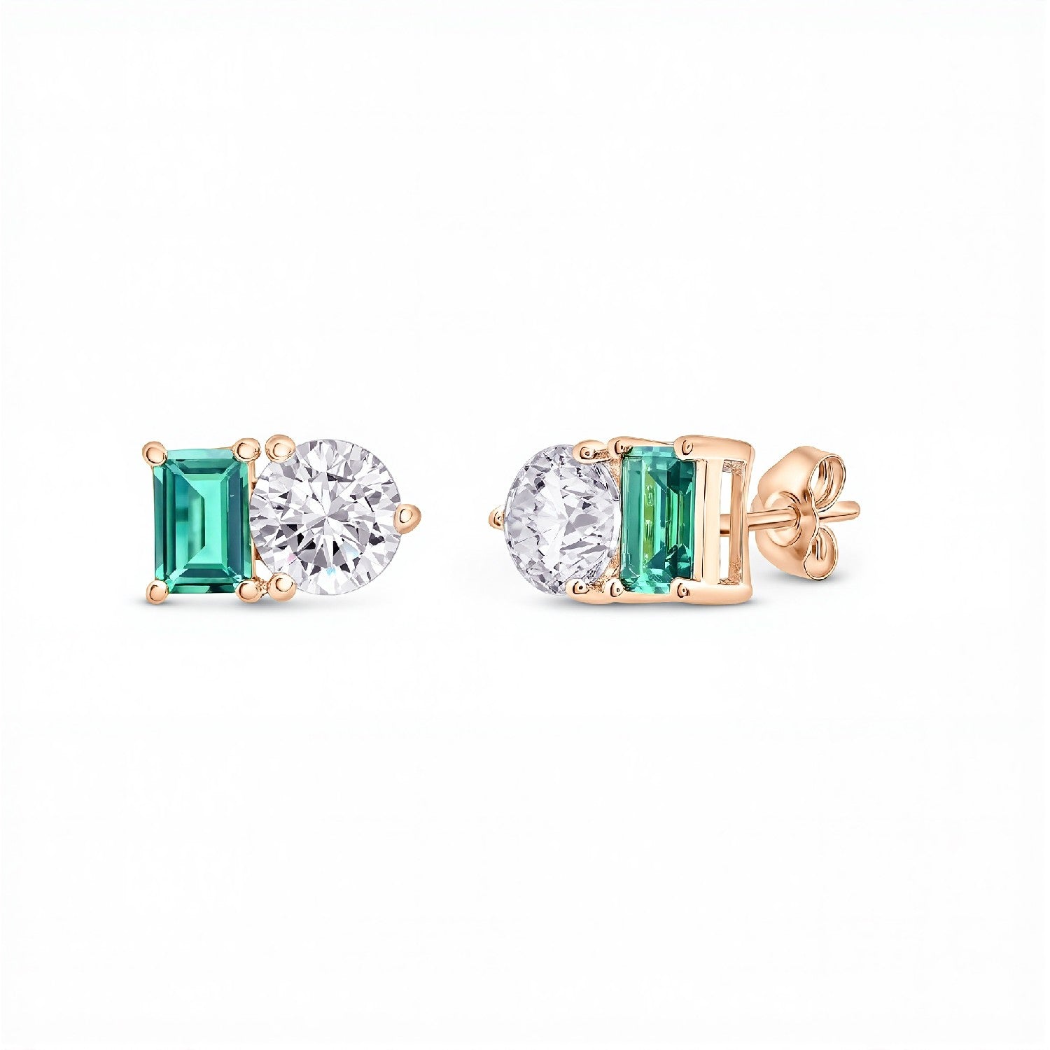 3.00 TCW Lab Emerald & Round Diamond Toi et Moi Earrings.| 18kt Gold Vermeil | GrownńDiva