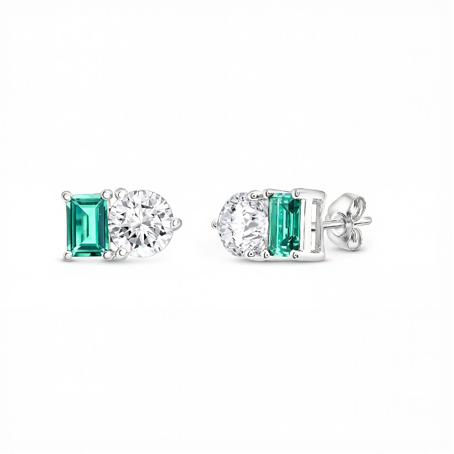 3.00 TCW Lab Emerald & Round Diamond Toi et Moi Earrings.| 18kt Gold Vermeil | GrownńDiva