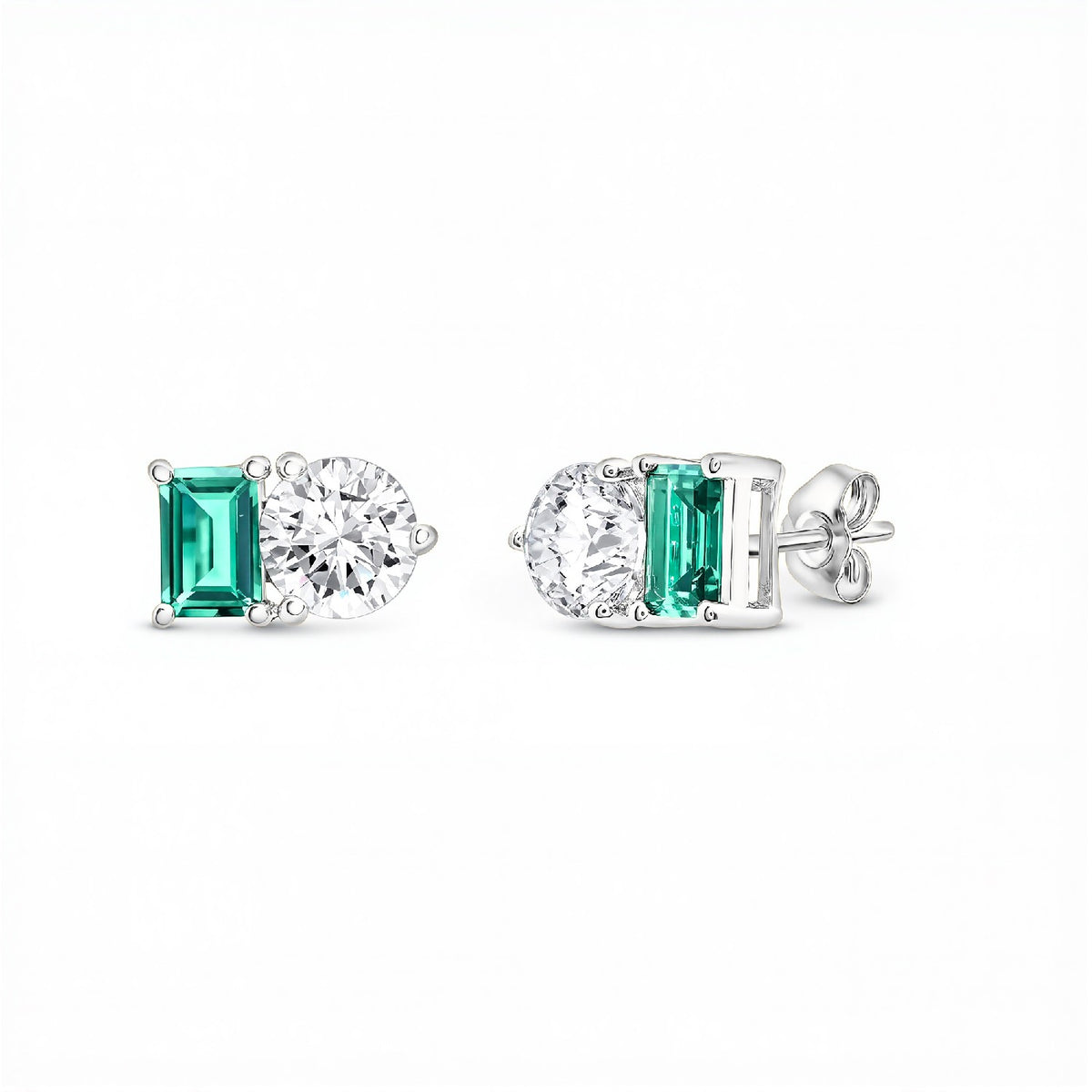 3.00 TCW Lab Emerald & Round Diamond Toi et Moi Earrings.| 18kt Gold Vermeil | GrownnDiva