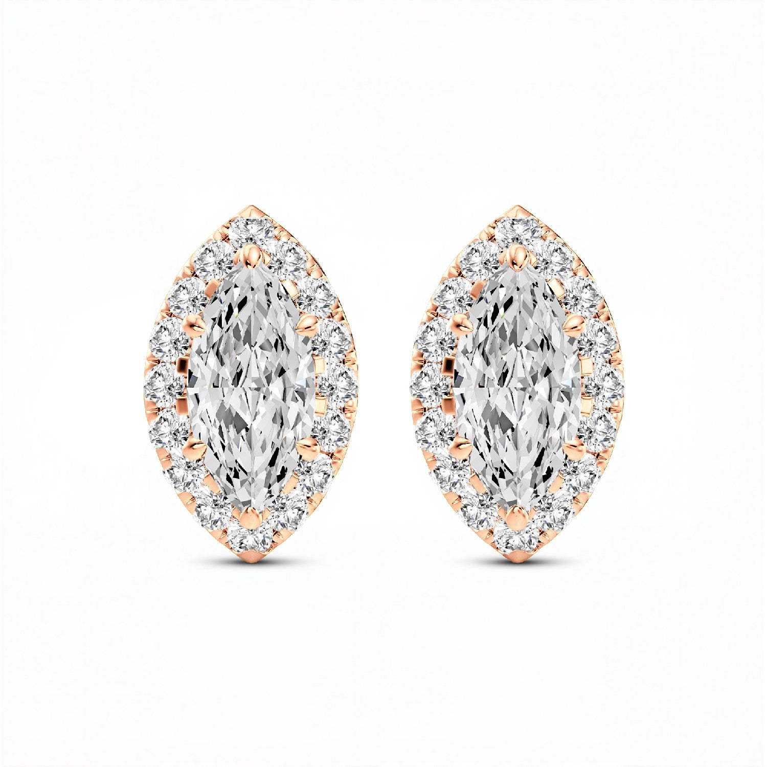 1.32 CTW Marquise Cut Lab-Grown Diamond Halo Stud Earrings in 925 Sterling Silver with 18kt Gold Vermeil by GrownńDiva