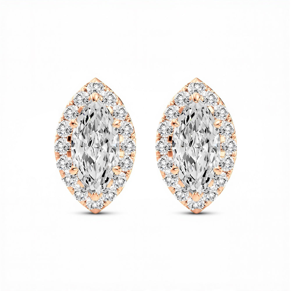 1.32 CTW Marquise Cut Lab-Grown Diamond Halo Stud Earrings in 925 Sterling Silver with 18kt Gold Vermeil by GrownńDiva