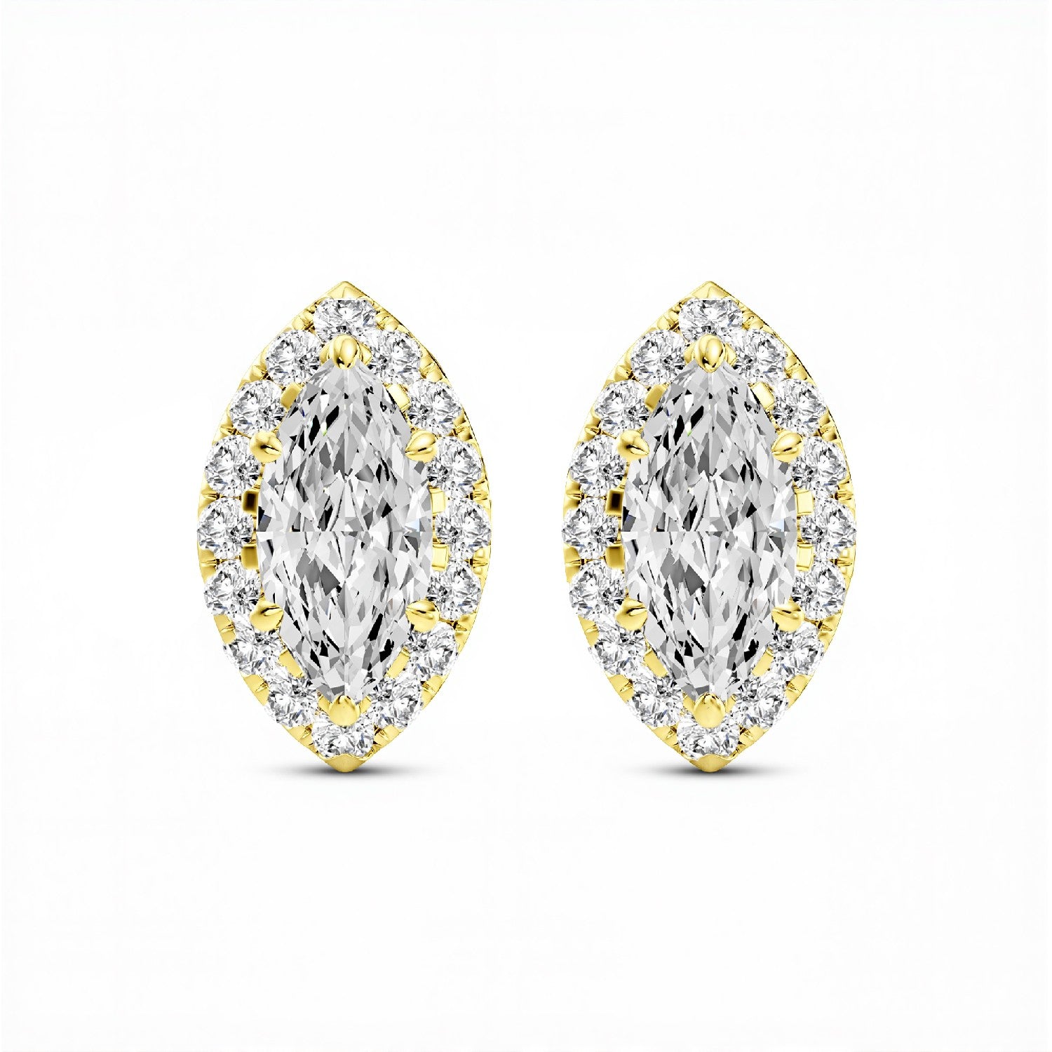 1.32 CTW Marquise Cut Lab-Grown Diamond Halo Stud Earrings in 925 Sterling Silver with 18kt Gold Vermeil by GrownńDiva