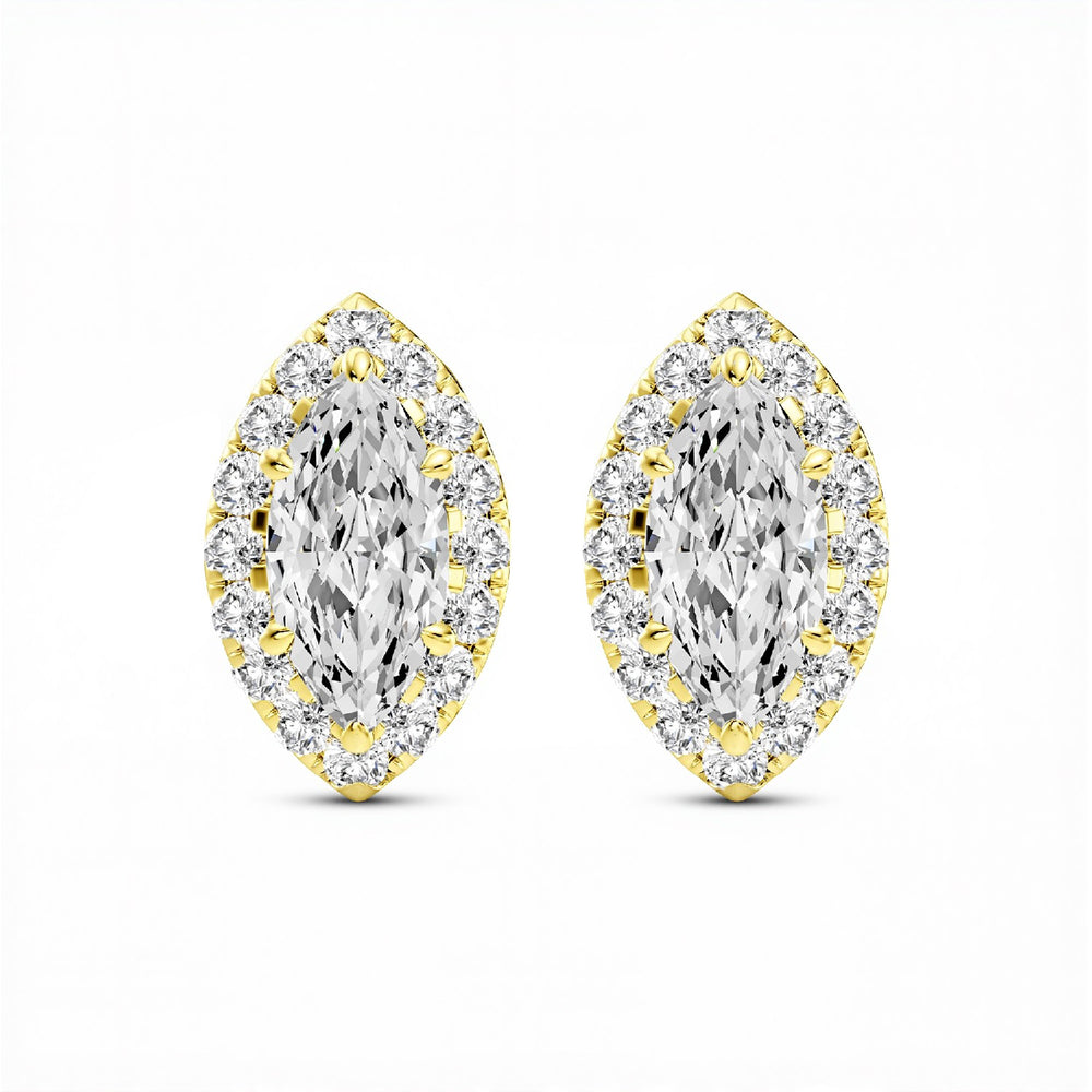 1.32 CTW Marquise Cut Lab-Grown Diamond Halo Stud Earrings in 925 Sterling Silver with 18kt Gold Vermeil by GrownńDiva