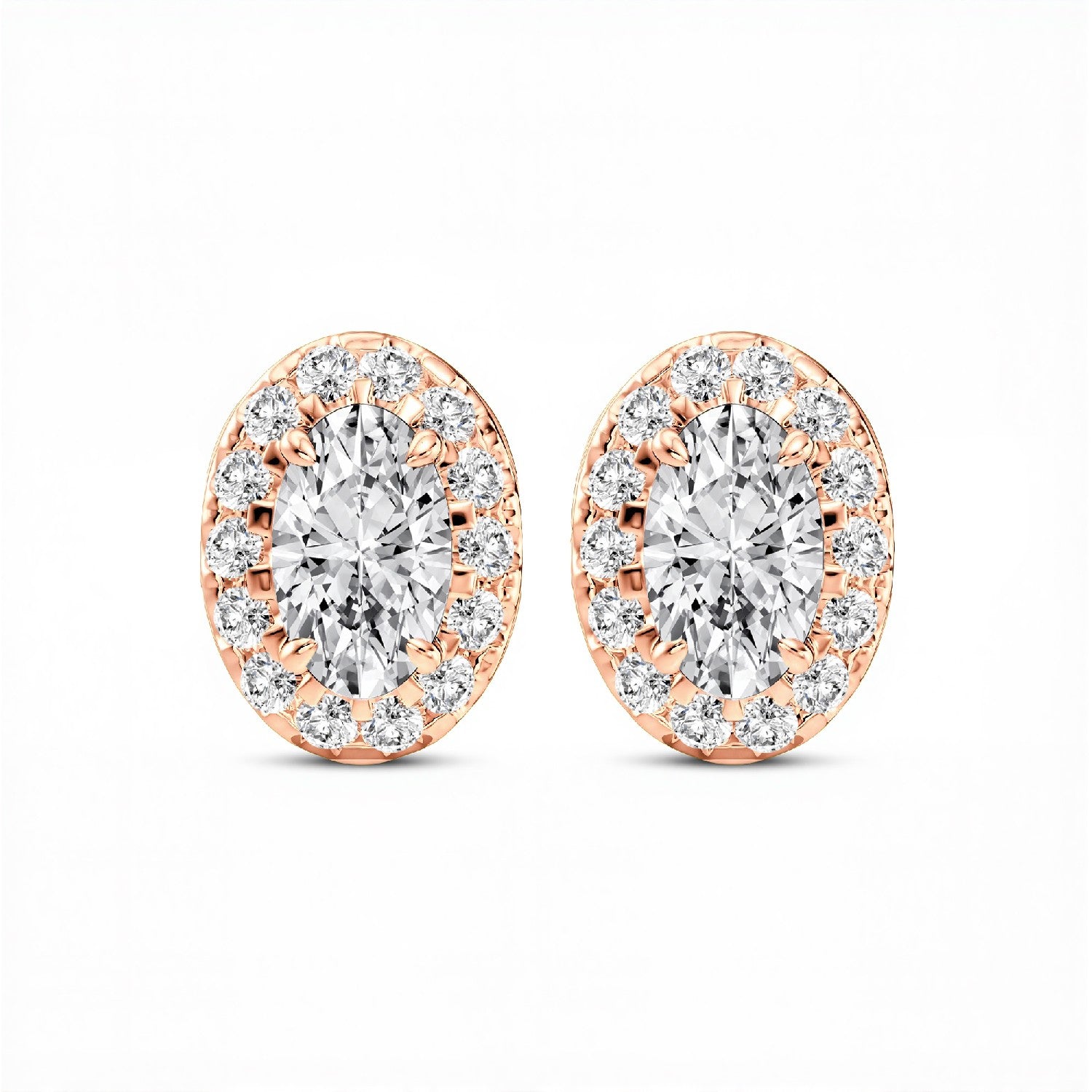 1.17 CTW Oval Cut Lab-Grown Diamond Halo Stud Earrings in 925 Sterling Silver with 18kt Gold.GrownńDiva