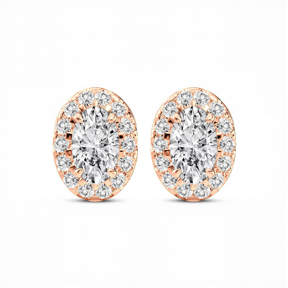 1.17 CTW Oval Cut Lab-Grown Diamond Halo Stud Earrings in 925 Sterling Silver with 18kt Gold.GrownńDiva