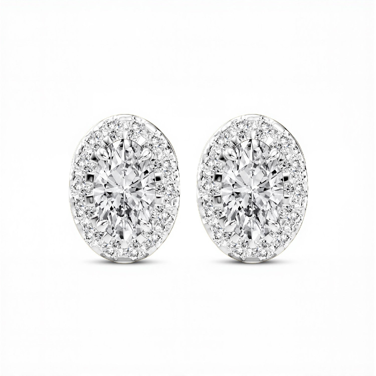 1.17 CTW Oval Cut Lab-Grown Diamond Halo Stud Earrings in 925 Sterling Silver with 18kt Gold.GrownńDiva