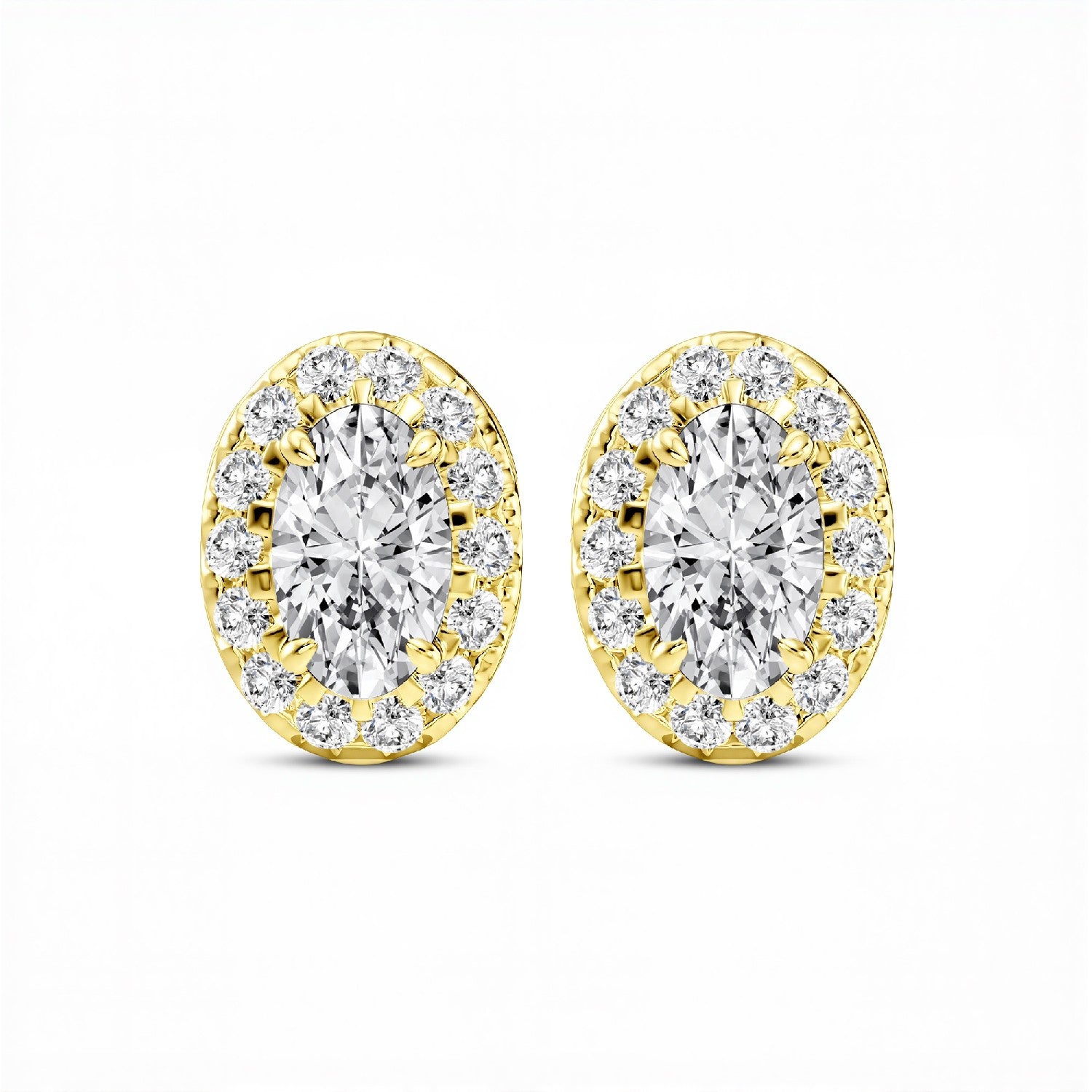 1.17 CTW Oval Cut Lab-Grown Diamond Halo Stud Earrings in 925 Sterling Silver with 18kt Gold.GrownńDiva