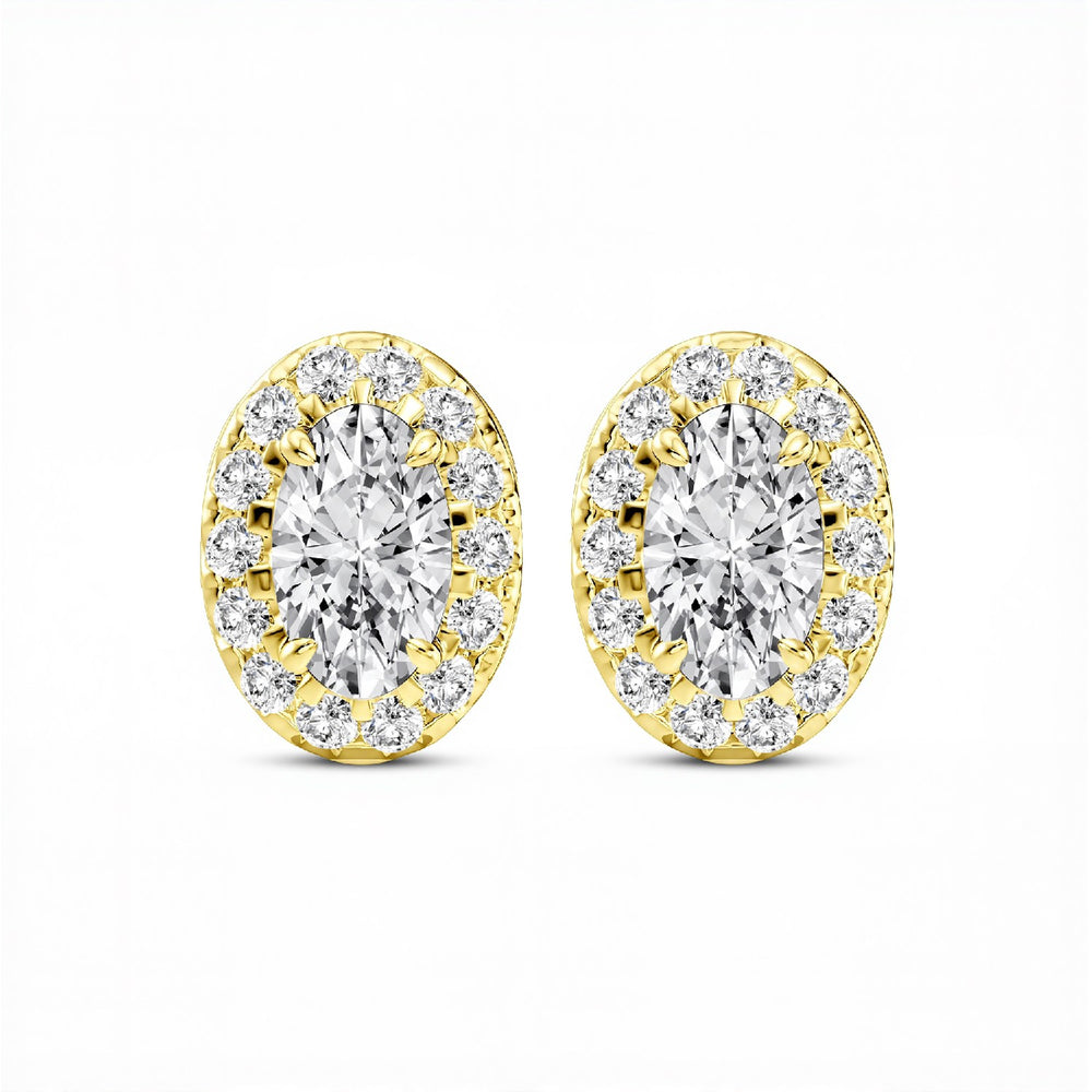 1.17 CTW Oval Cut Lab-Grown Diamond Halo Stud Earrings in 925 Sterling Silver with 18kt Gold.GrownńDiva