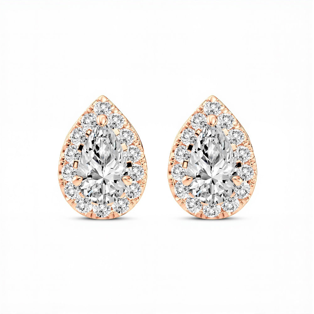 0.64 CTW Pear Cut Lab-Grown Diamond Halo Stud Earrings in 925 Sterling Silver with 18kt Gold Vermeil.GrownńDiva.