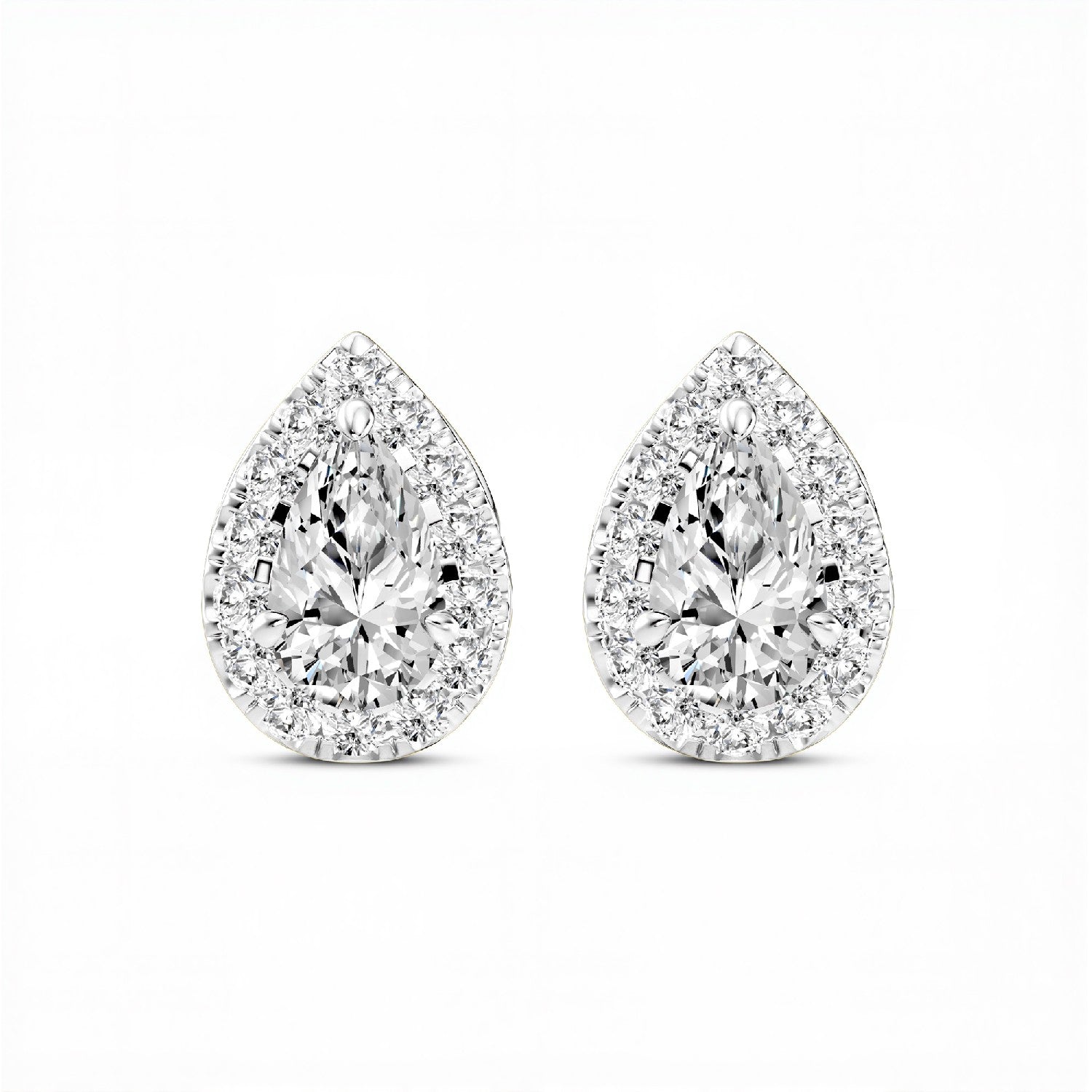 0.64 CTW Pear Cut Lab-Grown Diamond Halo Stud Earrings in 925 Sterling Silver with 18kt Gold Vermeil.GrownńDiva.