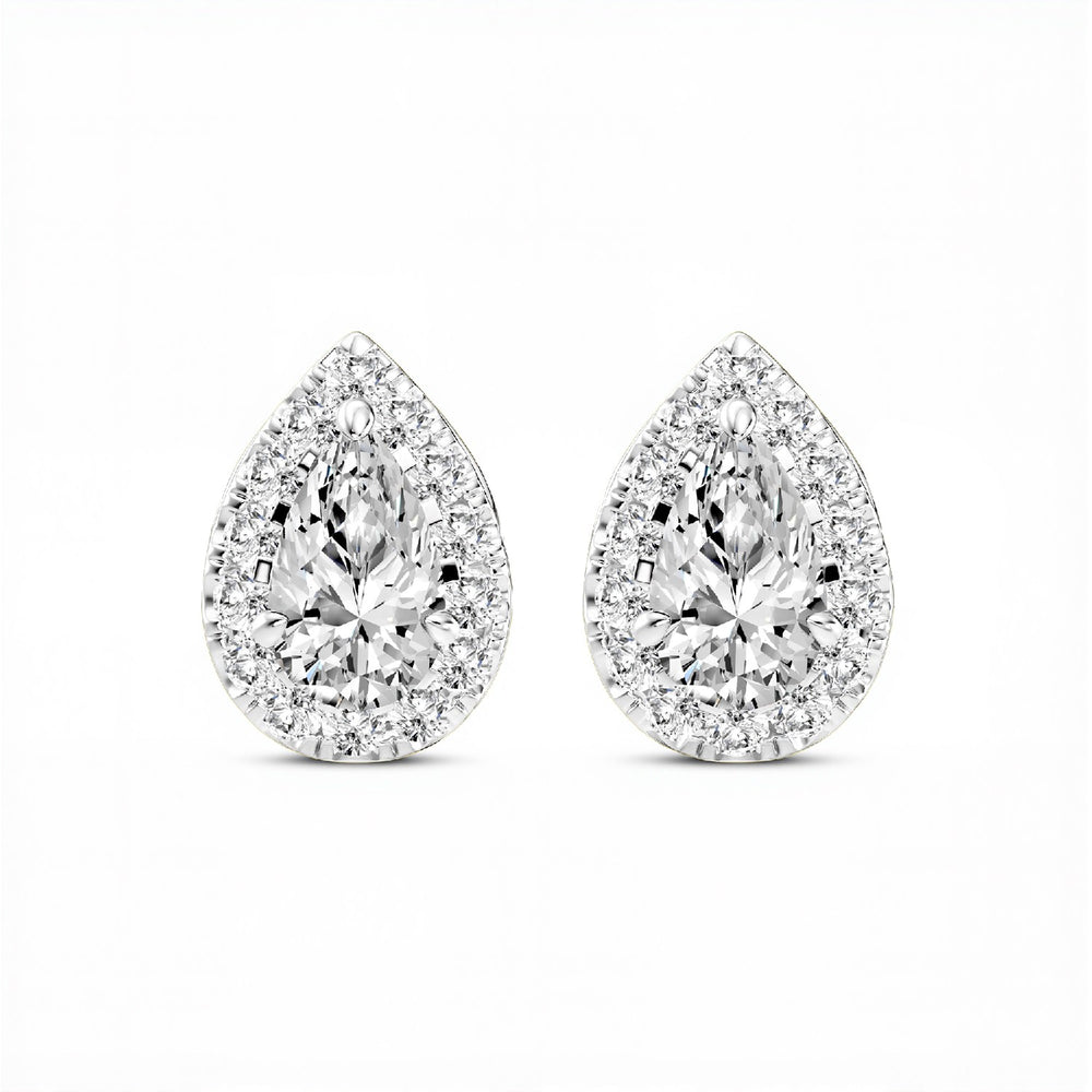 0.64 CTW Pear Cut Lab-Grown Diamond Halo Stud Earrings in 925 Sterling Silver with 18kt Gold Vermeil.GrownńDiva.