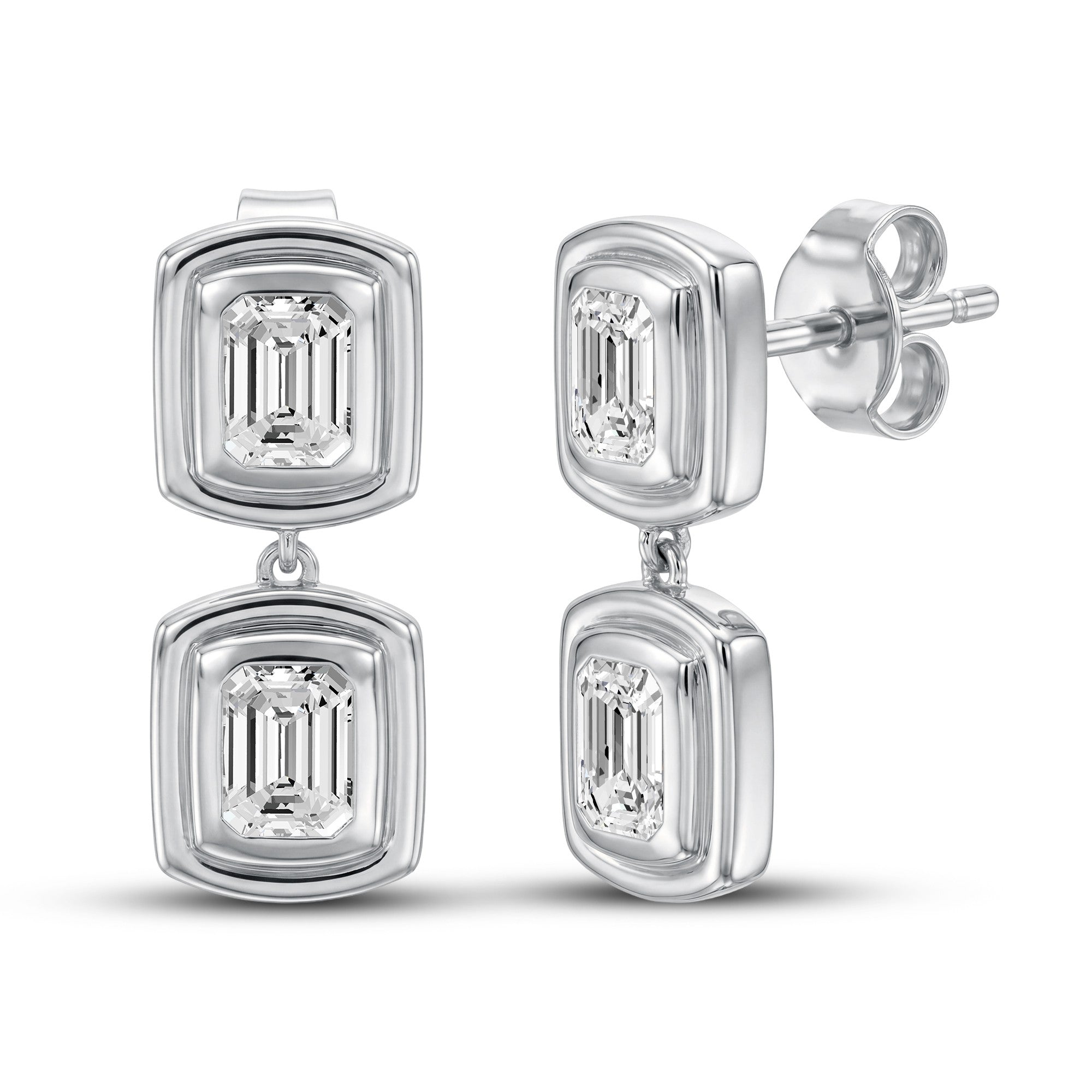 1.60 CTW Emerald Cut Lab-Grown Diamond Two-Stone Drop Earrings in 18kt Gold Vermeil over 925 Sterling Silver | GrownńDiva.
