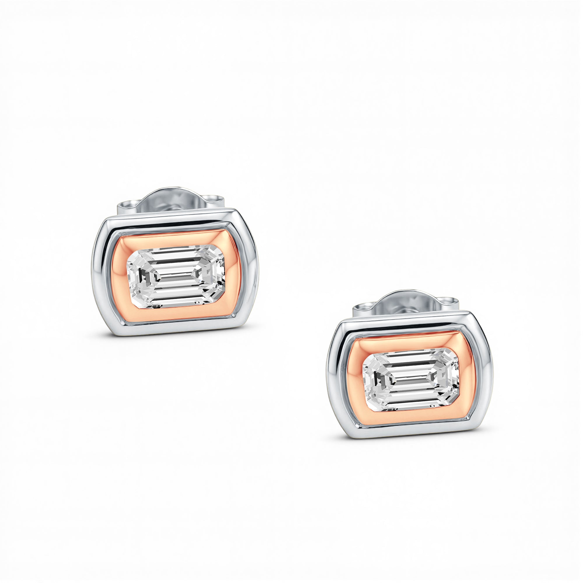 0.80 CTW Emerald Cut Lab-Grown Diamond East-West Bezel Stud Earrings in 18kt Gold Vermeil over 925 Sterling Silver | GrownńDiva.