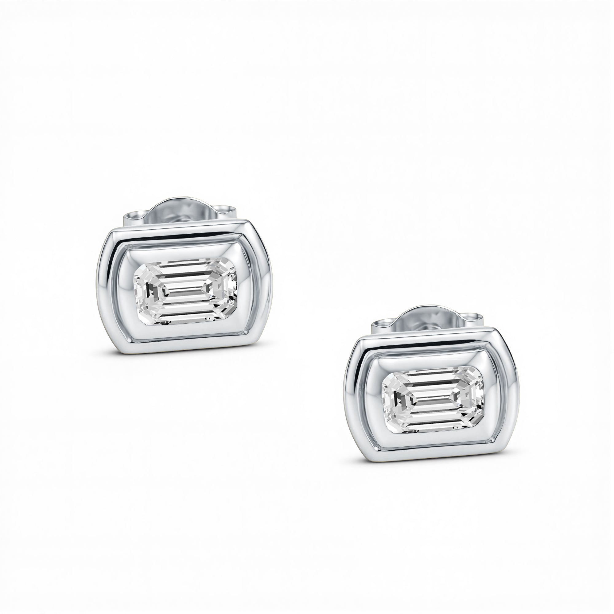 0.80 CTW Emerald Cut Lab-Grown Diamond East-West Bezel Stud Earrings in 18kt Gold Vermeil over 925 Sterling Silver | GrownńDiva.