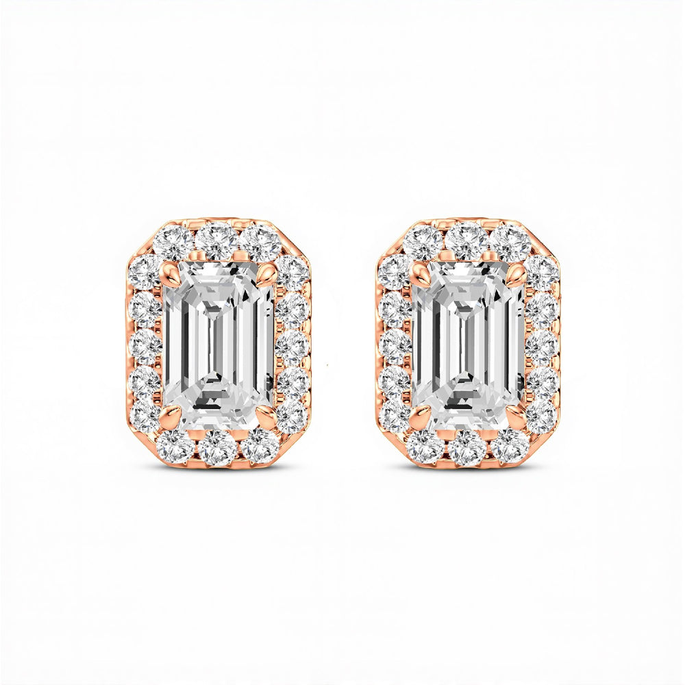 1.32 CTW Emerald Cut Lab-Grown Diamond Halo Stud Earrings in 925 Sterling Silver with 18kt Gold Vermeil.GrownńDiva