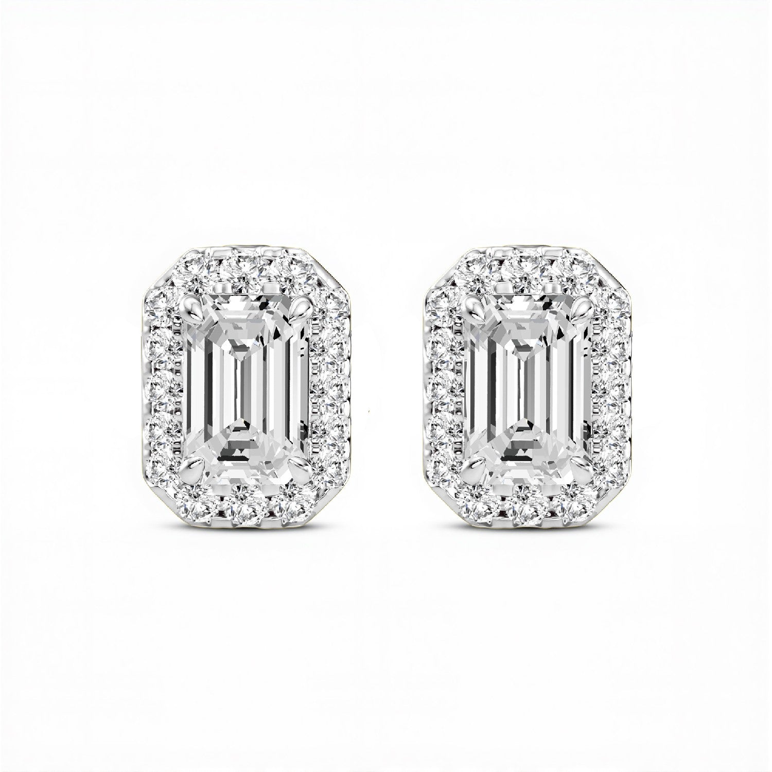 1.32 CTW Emerald Cut Lab-Grown Diamond Halo Stud Earrings in 925 Sterling Silver with 18kt Gold Vermeil.GrownńDiva