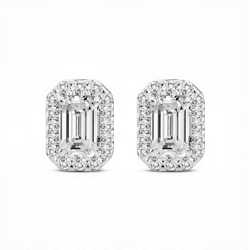 1.32 CTW Emerald Cut Lab-Grown Diamond Halo Stud Earrings in 925 Sterling Silver with 18kt Gold Vermeil.GrownńDiva