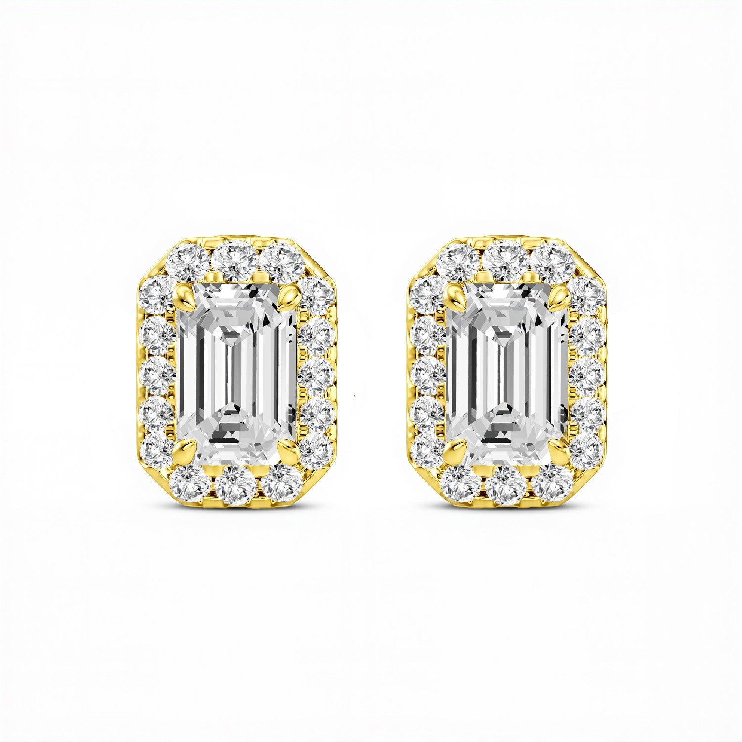 1.32 CTW Emerald Cut Lab-Grown Diamond Halo Stud Earrings in 925 Sterling Silver with 18kt Gold Vermeil.GrownńDiva
