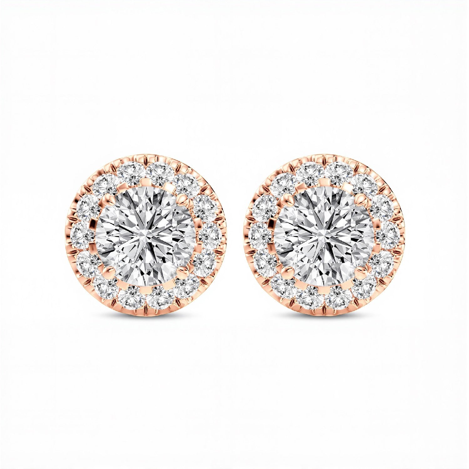 0.53 CTW Round Brilliant Lab-Grown Diamond Halo Stud Earrings in 925 Sterling Silver with 18kt Gold Vermeil.GrownnDiva