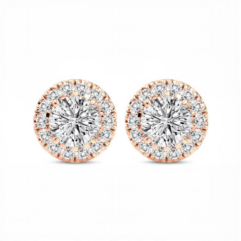 0.53 CTW Round Brilliant Lab-Grown Diamond Halo Stud Earrings in 925 Sterling Silver with 18kt Gold Vermeil.GrownnDiva