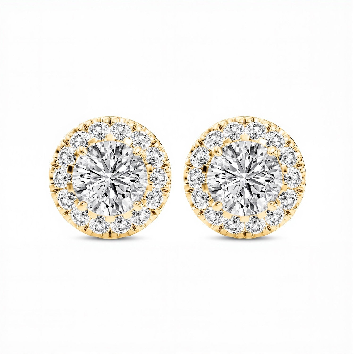 0.53 CTW Round Brilliant Lab-Grown Diamond Halo Stud Earrings in 925 Sterling Silver with 18kt Gold Vermeil.GrownnDiva