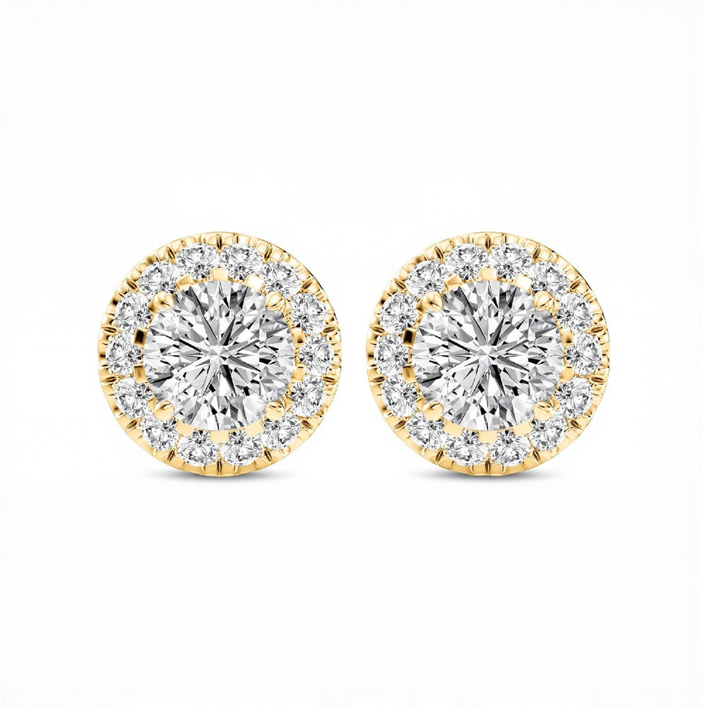 0.53 CTW Round Brilliant Lab-Grown Diamond Halo Stud Earrings in 925 Sterling Silver with 18kt Gold Vermeil.GrownnDiva