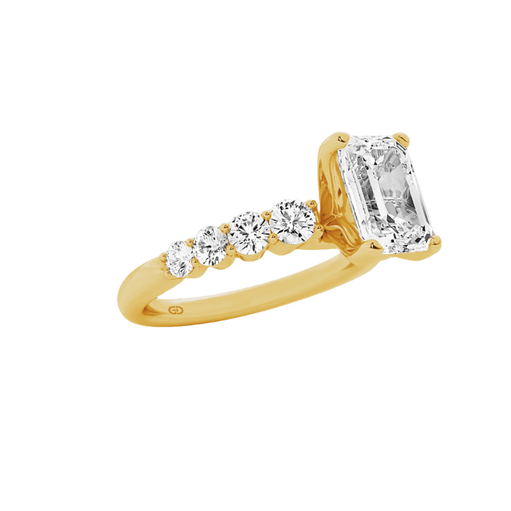 Elegant Emerald-Cut Center Ring with Diamond Accents