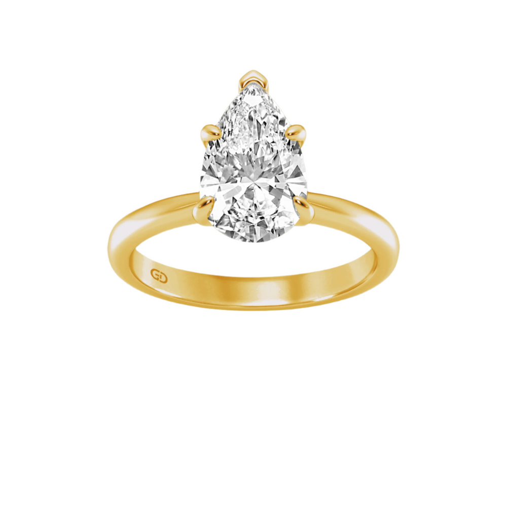 Gleaming Pear Cut Lab Grown Diamond in Silver 925 Ring with Gold Vermeil