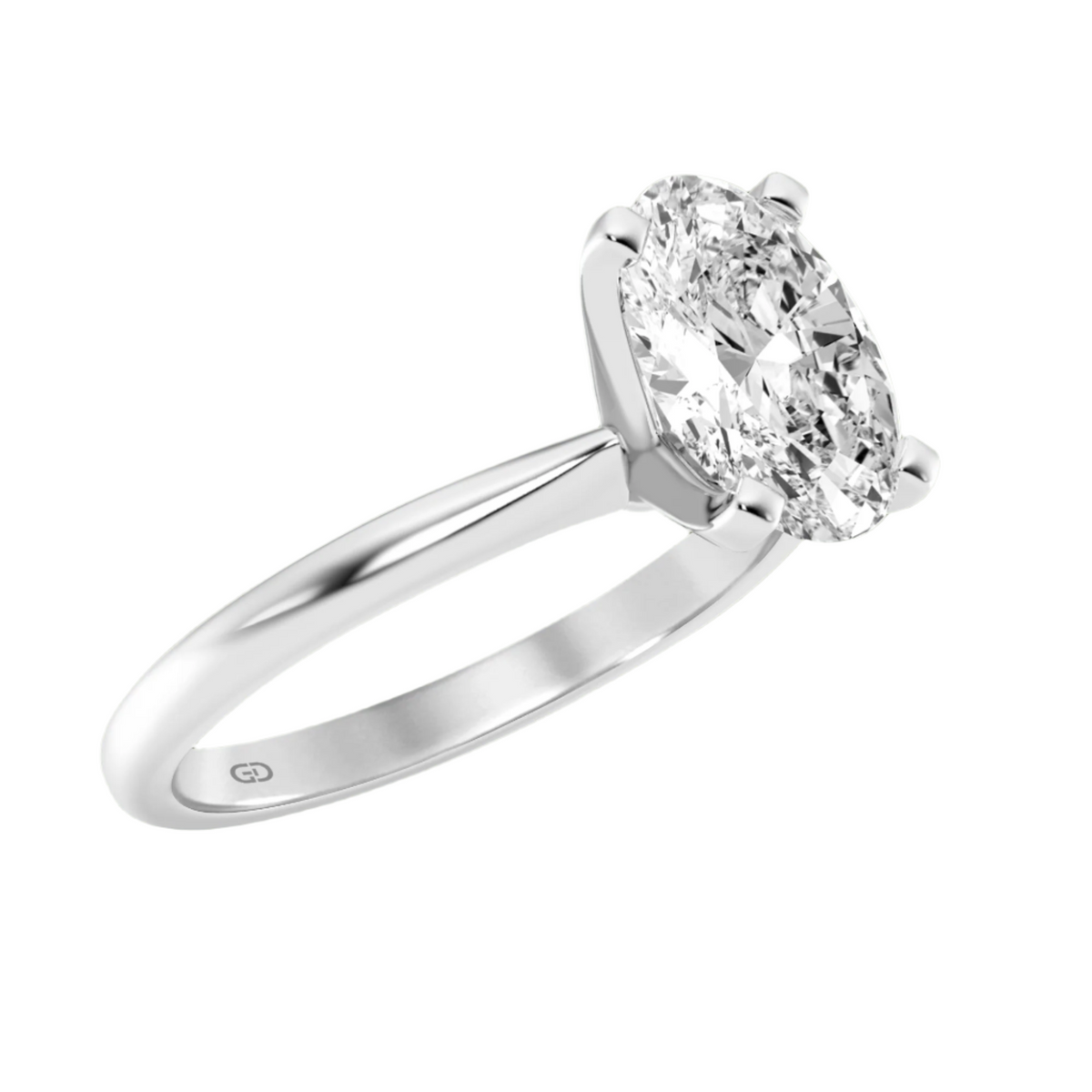 Gleaming Edge Oval Cut Diamond  in Silver 925 Ring with Gold Vermeil