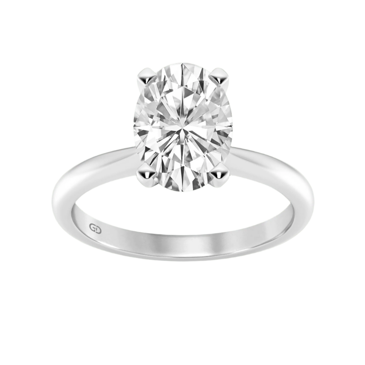 Gleaming Edge Oval Cut Diamond  in Silver 925 Ring with Gold Vermeil