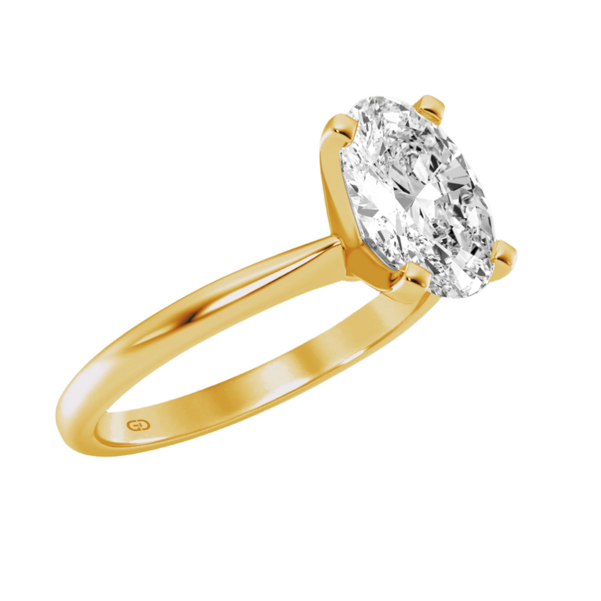 Gleaming Edge Oval Cut Diamond  in Silver 925 Ring with Gold Vermeil