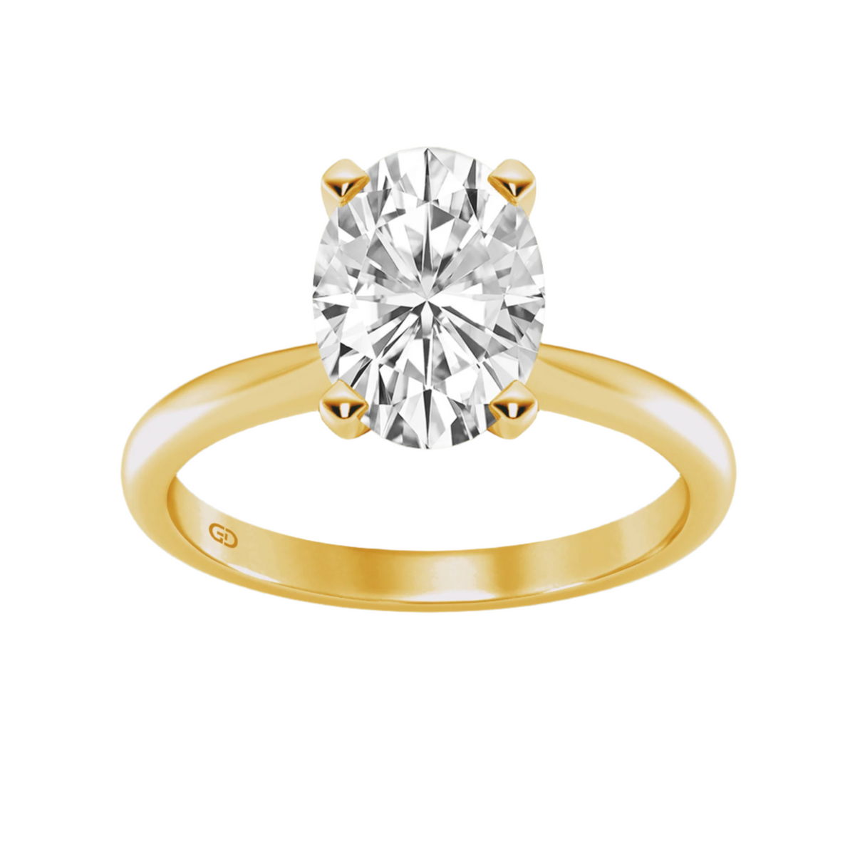 Gleaming Edge Oval Cut Diamond  in Silver 925 Ring with Gold Vermeil