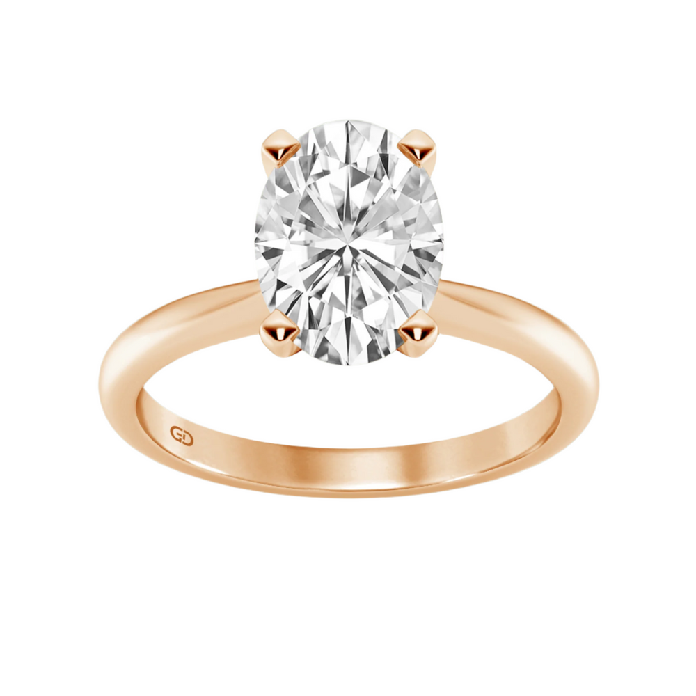 Gleaming Edge - Oval cut Diamond  in Silver 925 Ring with Gold Vermeil  2.00 ct