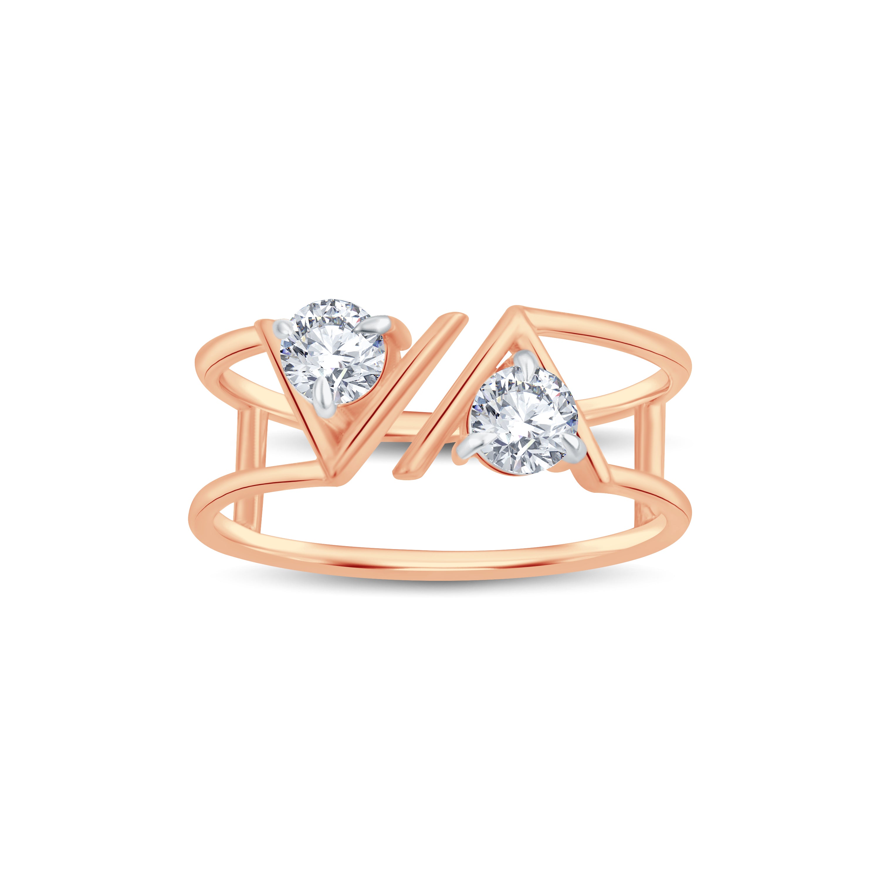 The Split V Tête-à-Moi Two-Stone Lab Diamond Ring | by GrownńDiva